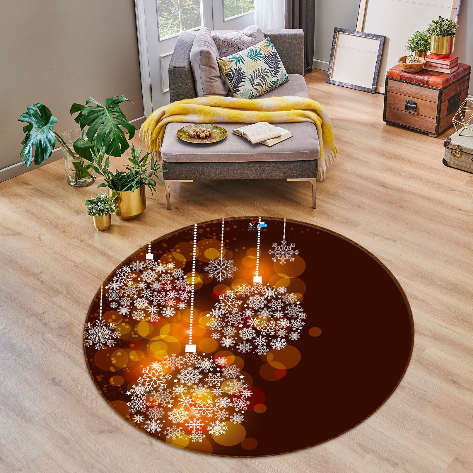 3D Snow Globe 56018 Christmas Round Non Slip Rug Mat Xmas