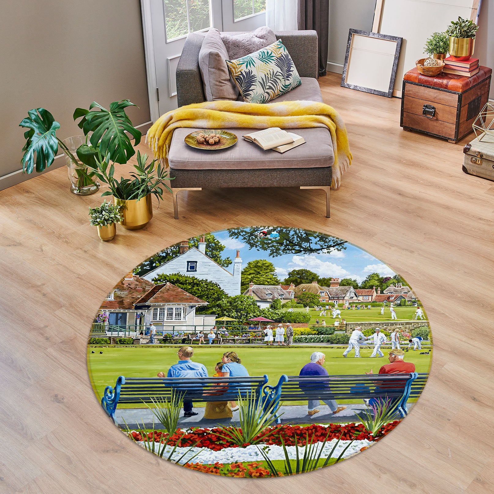 3D Resting Chair Lawn 8913 Trevor Mitchell Rug Round Non Slip Rug Mat
