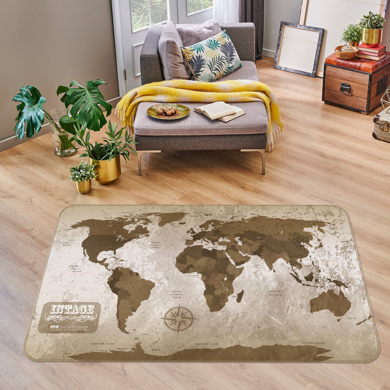3D Abstract Stone 240 World Map Non Slip Rug Mat