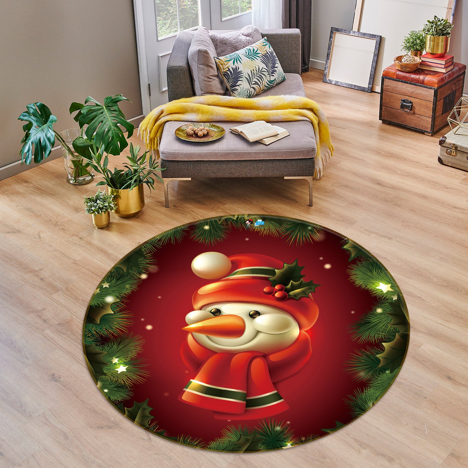 3D Snowman 56007 Christmas Round Non Slip Rug Mat Xmas