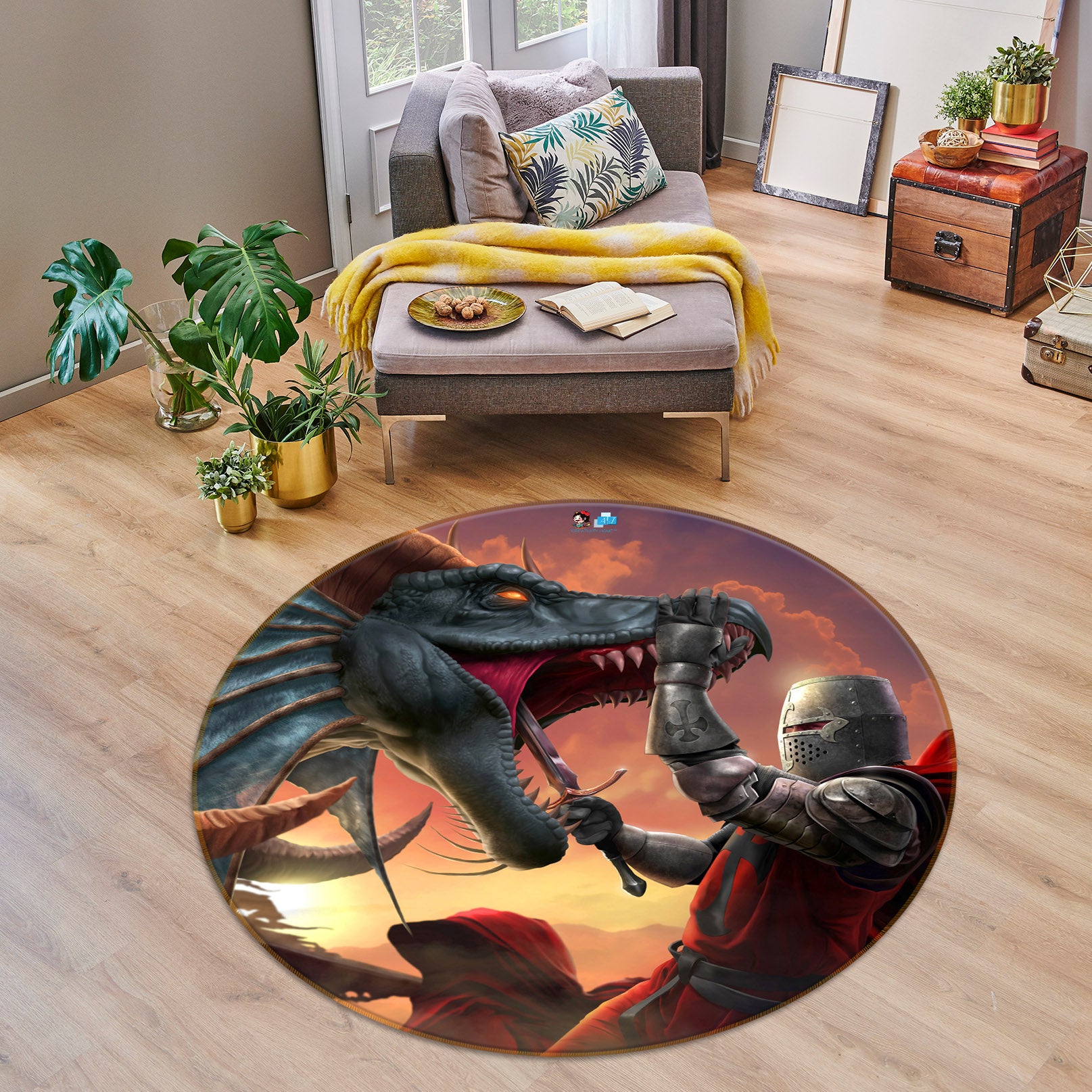 3D Armor Warrior Dragon 4179 Tom Wood Rug Round Non Slip Rug Mat