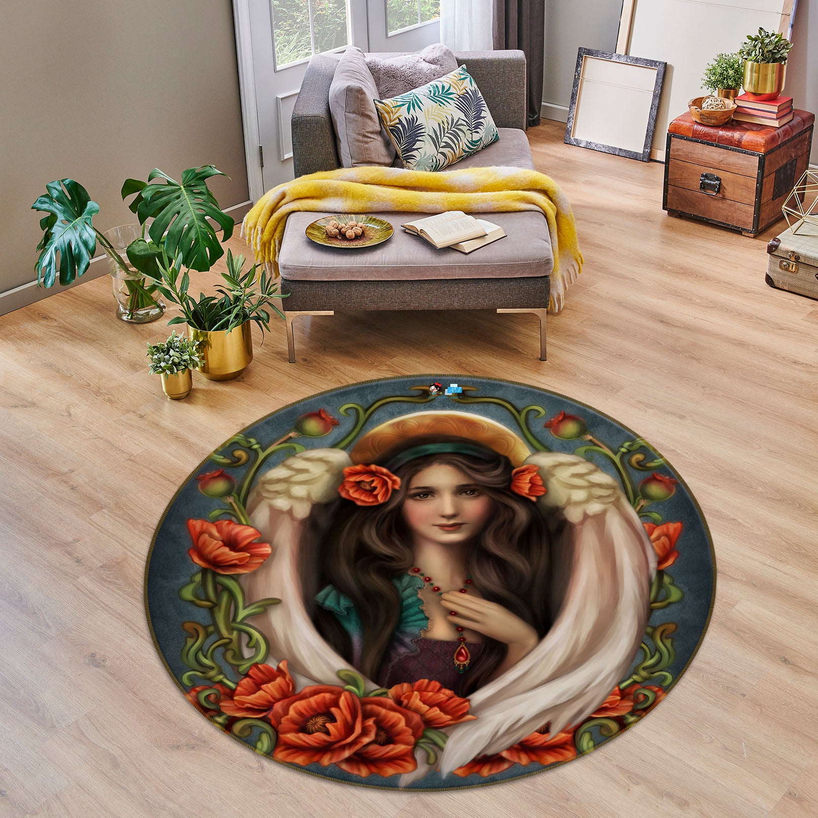 3D Red Flower Woman 8905 Brigid Ashwood Rug Round Non Slip Rug Mat