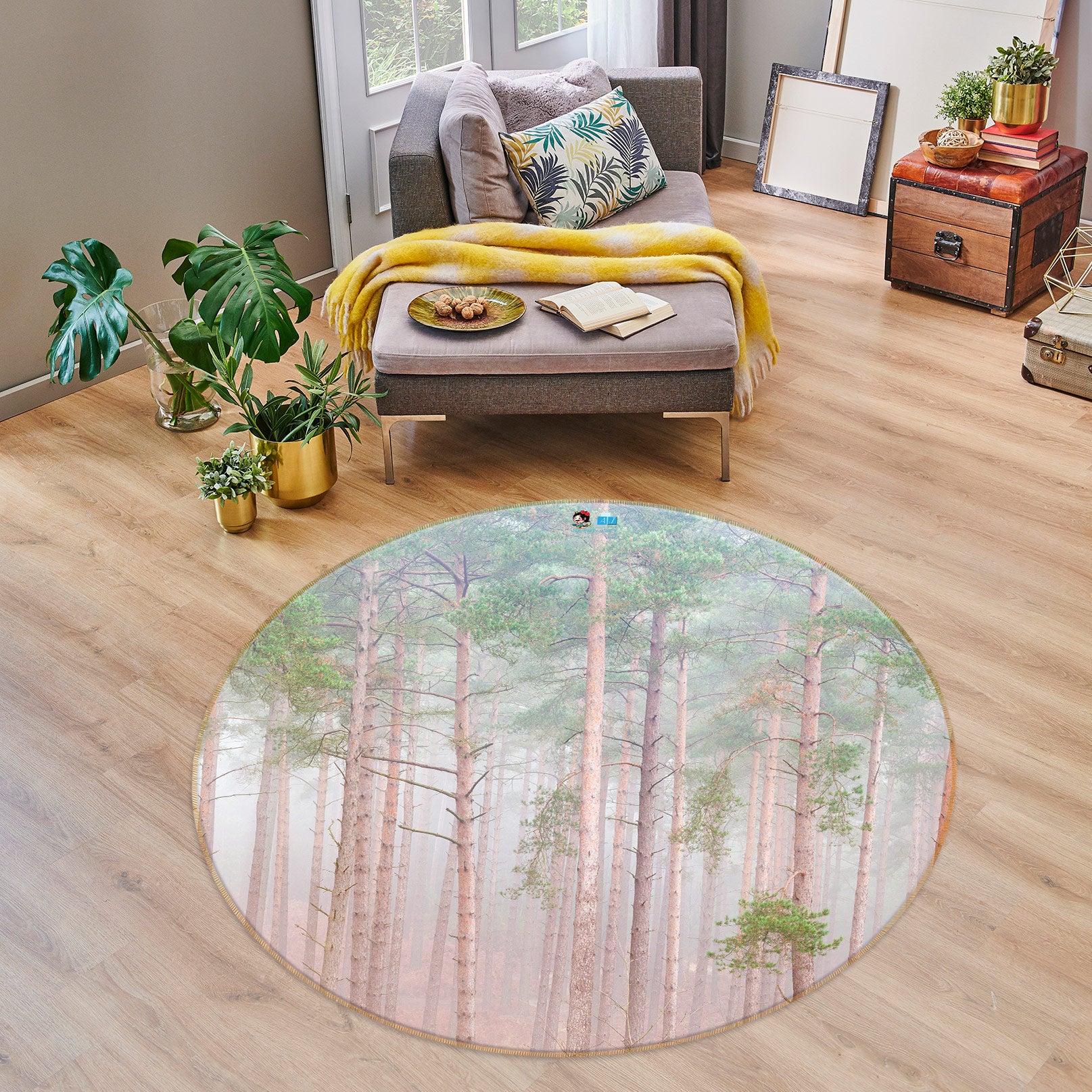 3D Tree Trunk 7595 Assaf Frank Rug Round Non Slip Rug Mat