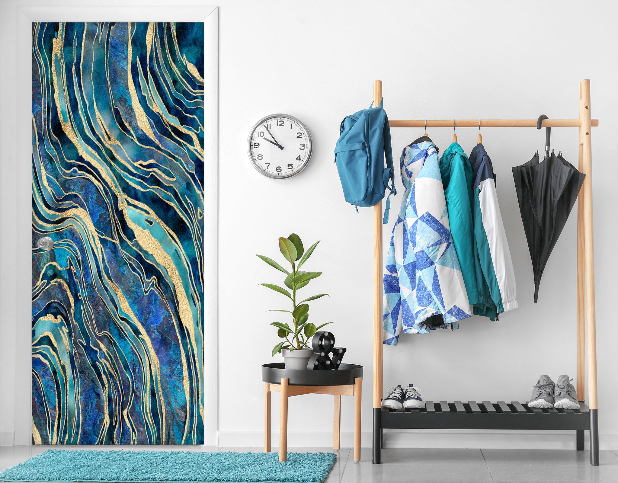 3D Teal Gold Stripes Pattern 10284 Andrea Haase Door Mural