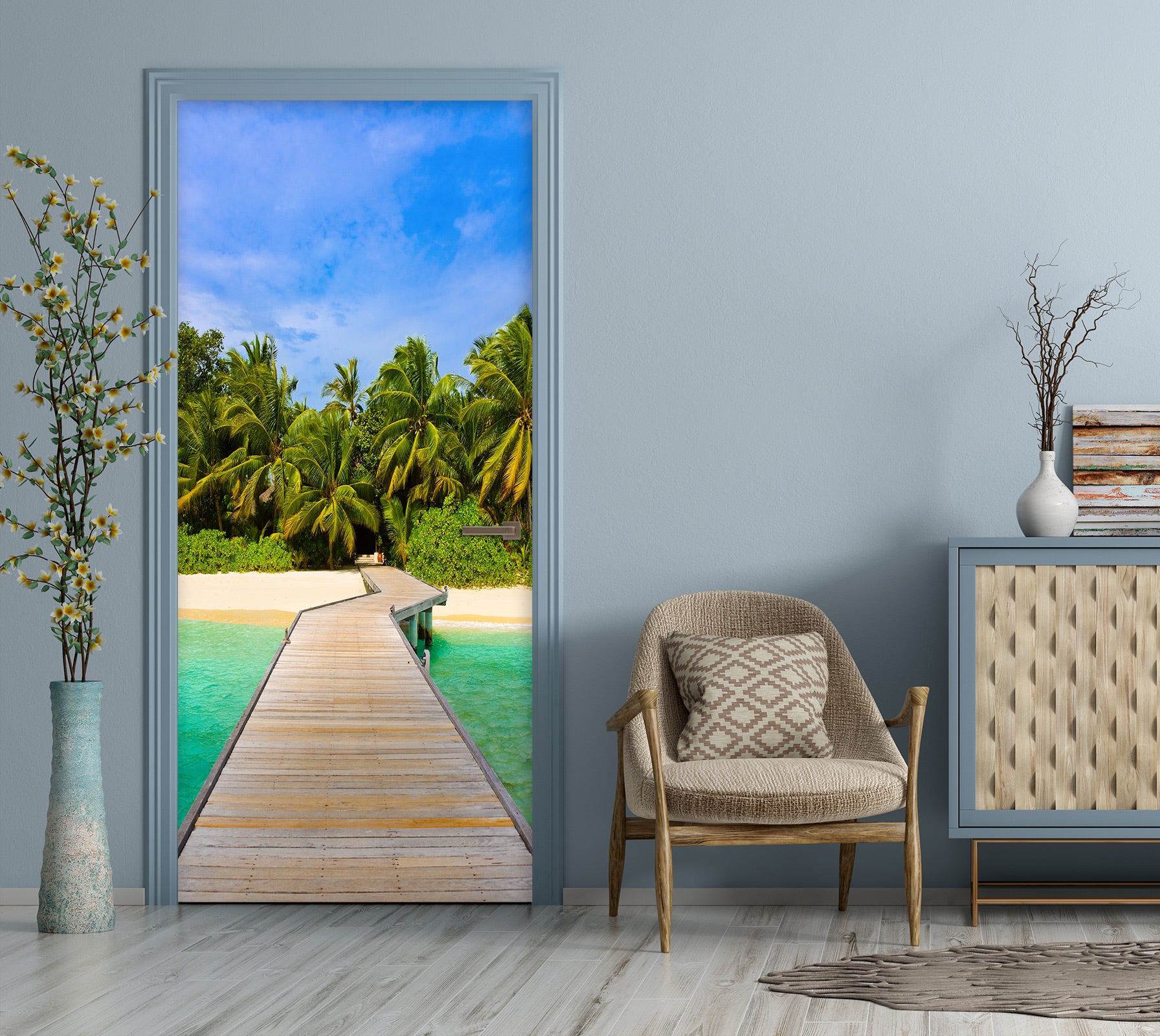 3D Beach Forest 053 Door Mural