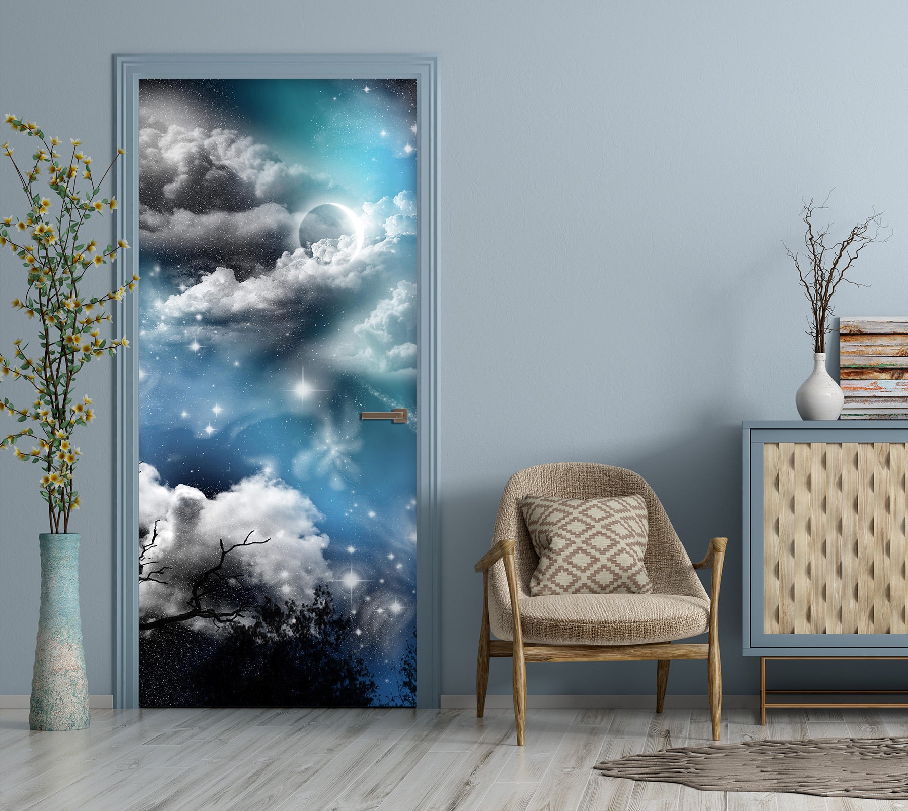 3D Beautiful Stars Moon 019 Door Mural