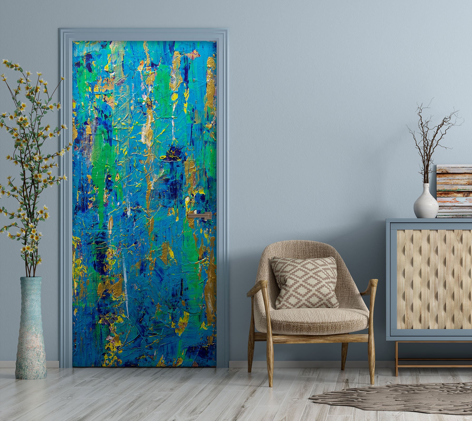 3D Blue Oil Painting Pattern 93181 Allan P. Friedlander Door Mural