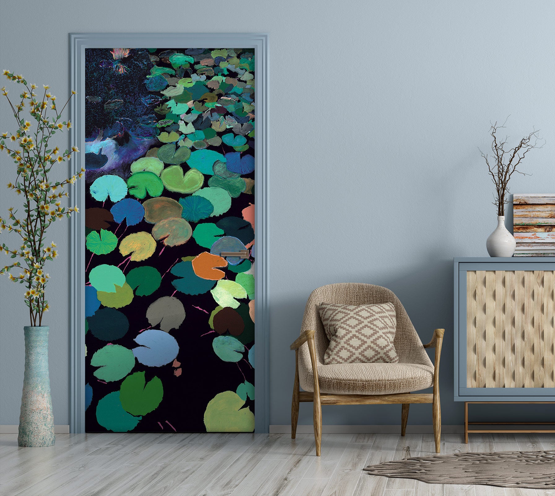 3D Color Lotus Leaf Pattern 93157 Allan P. Friedlander Door Mural