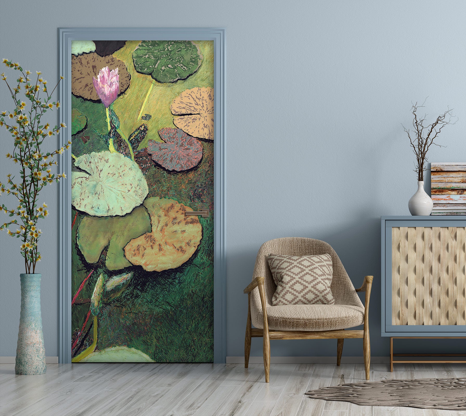 3D Pink Lotus Leaf Pattern 93226 Allan P. Friedlander Door Mural