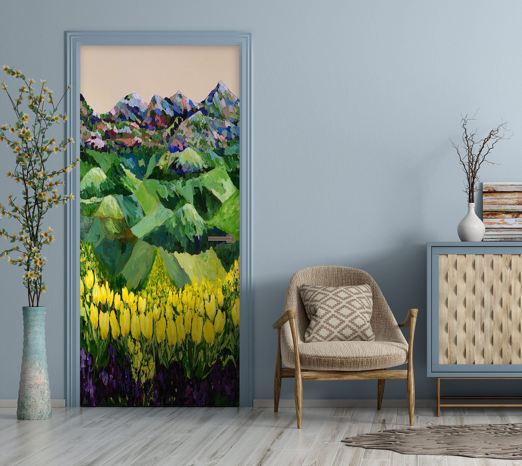 3D Meadow Hillside Yellow Tulips 9344 Allan P. Friedlander Door Mural