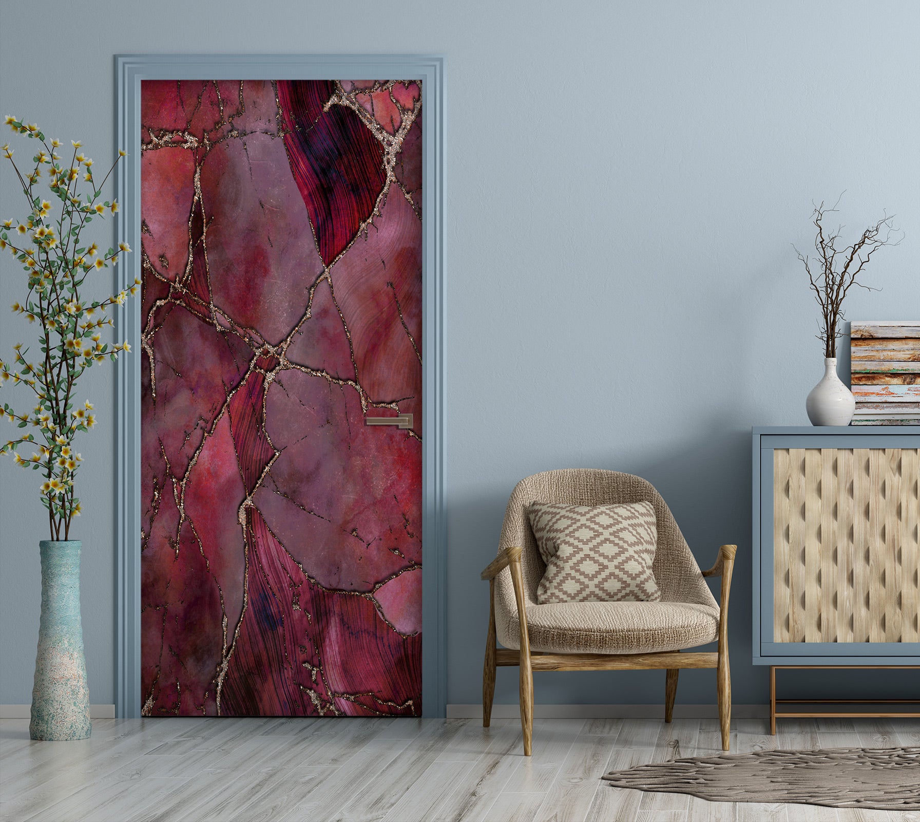 3D Red Marbled Crack 102101 Andrea Haase Door Mural