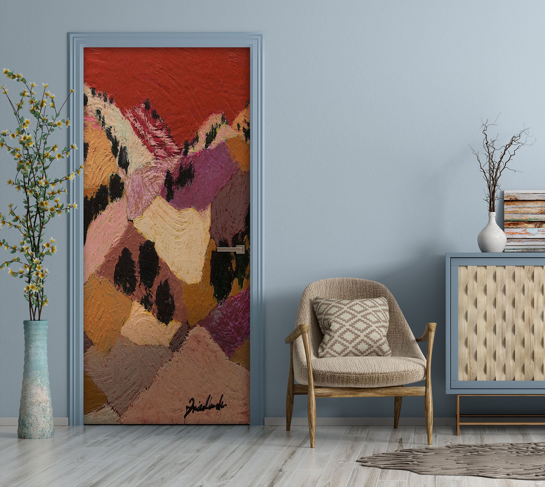 3D Brown Color Block Field Trees 10106 Allan P. Friedlander Door Mural