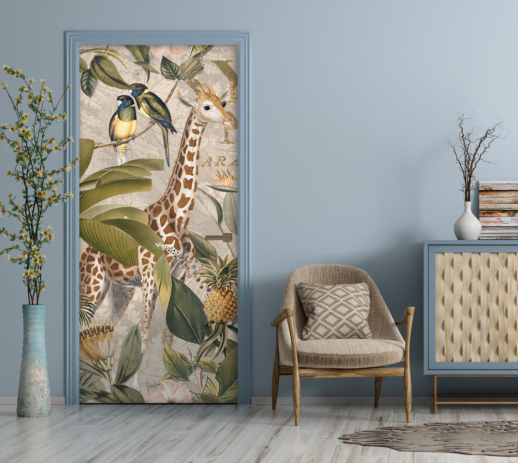 3D Bird Giraffe Pineapple Jungle 11937 Andrea Haase Door Mural