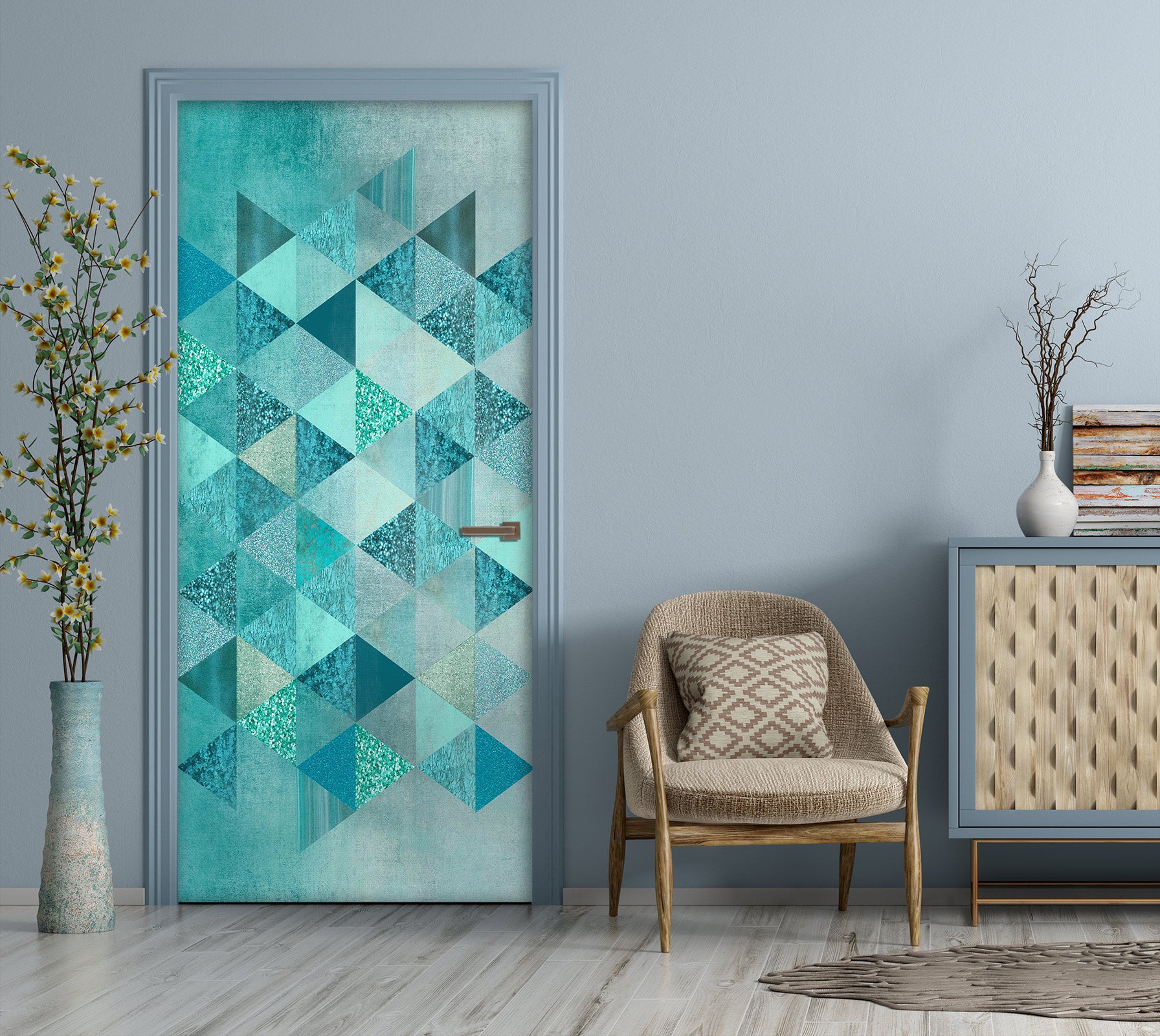 3D Green Triangle Pattern 10277 Andrea Haase Door Mural