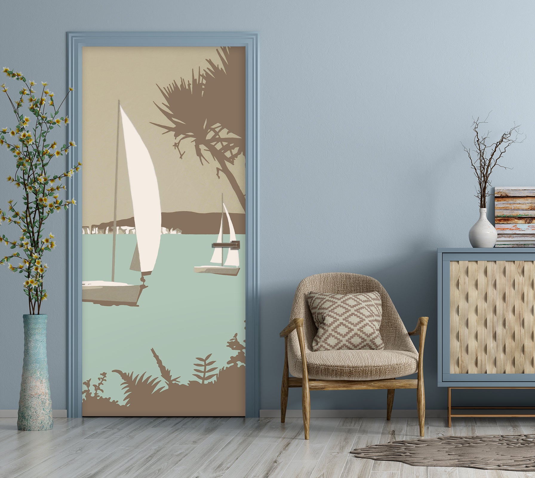 3D Sailboat 9257 Steve Read Door Mural
