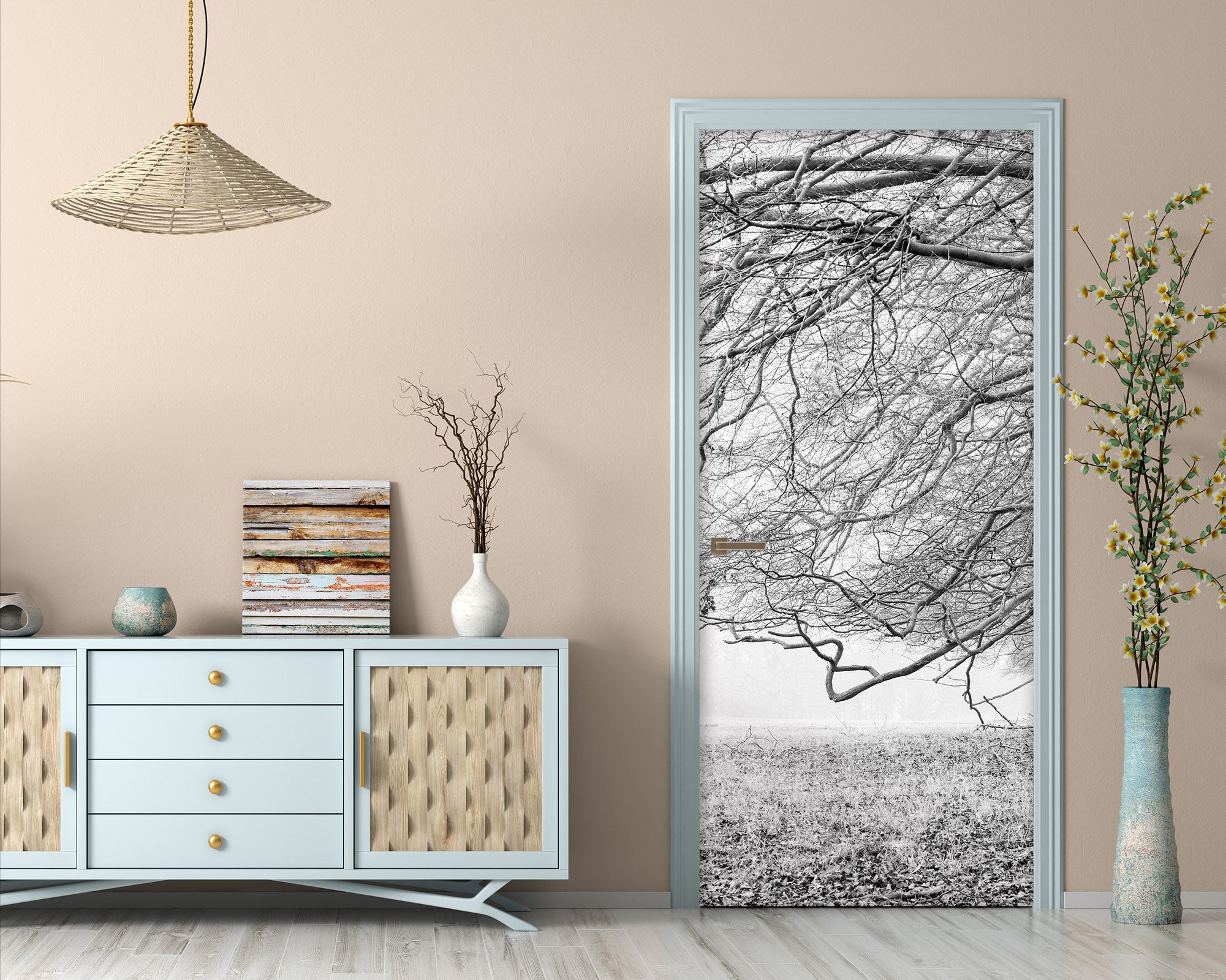 3D Grey Lawn Branches 106202 Assaf Frank Door Mural
