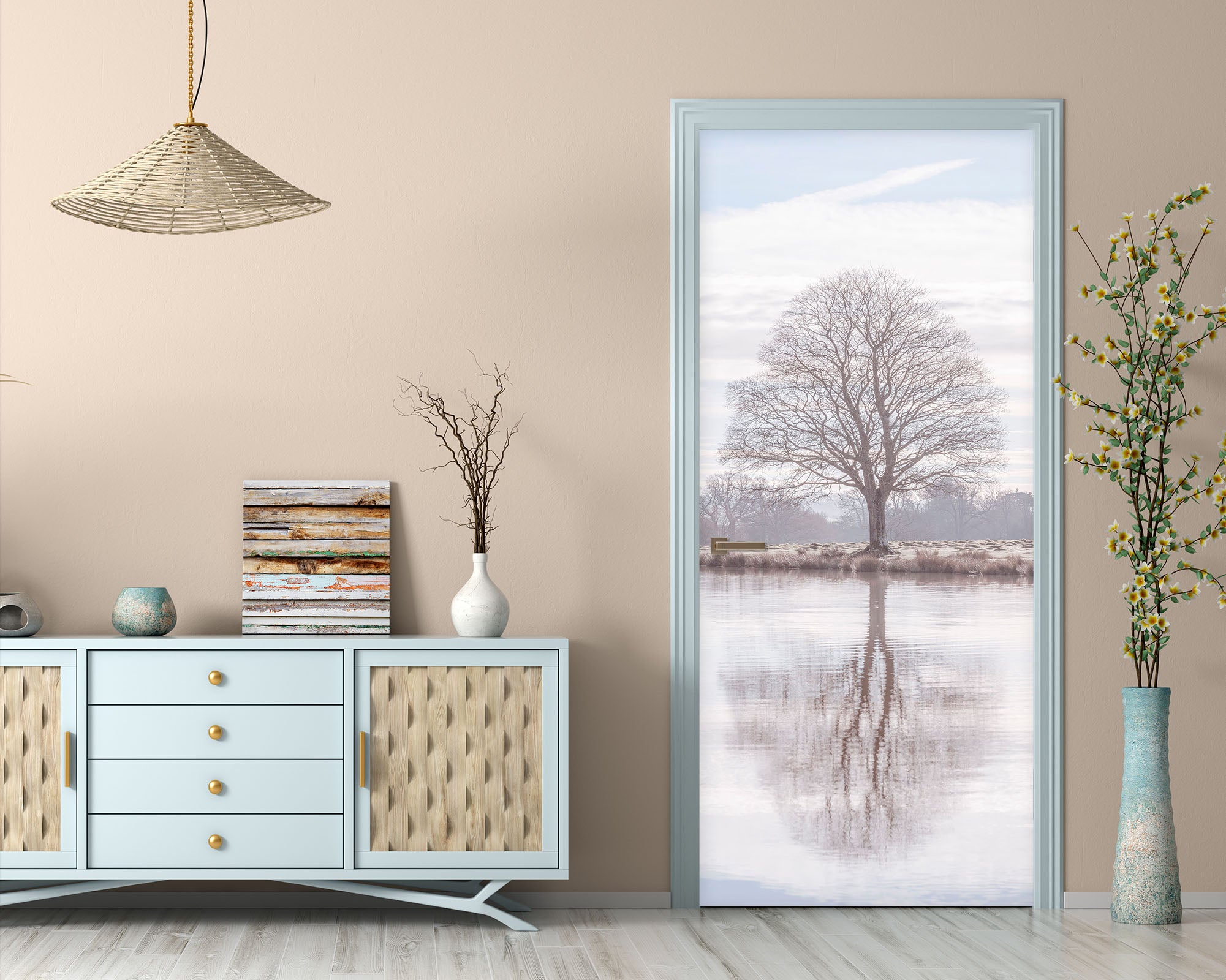 3D Grey Tree 5064 Assaf Frank Door Mural