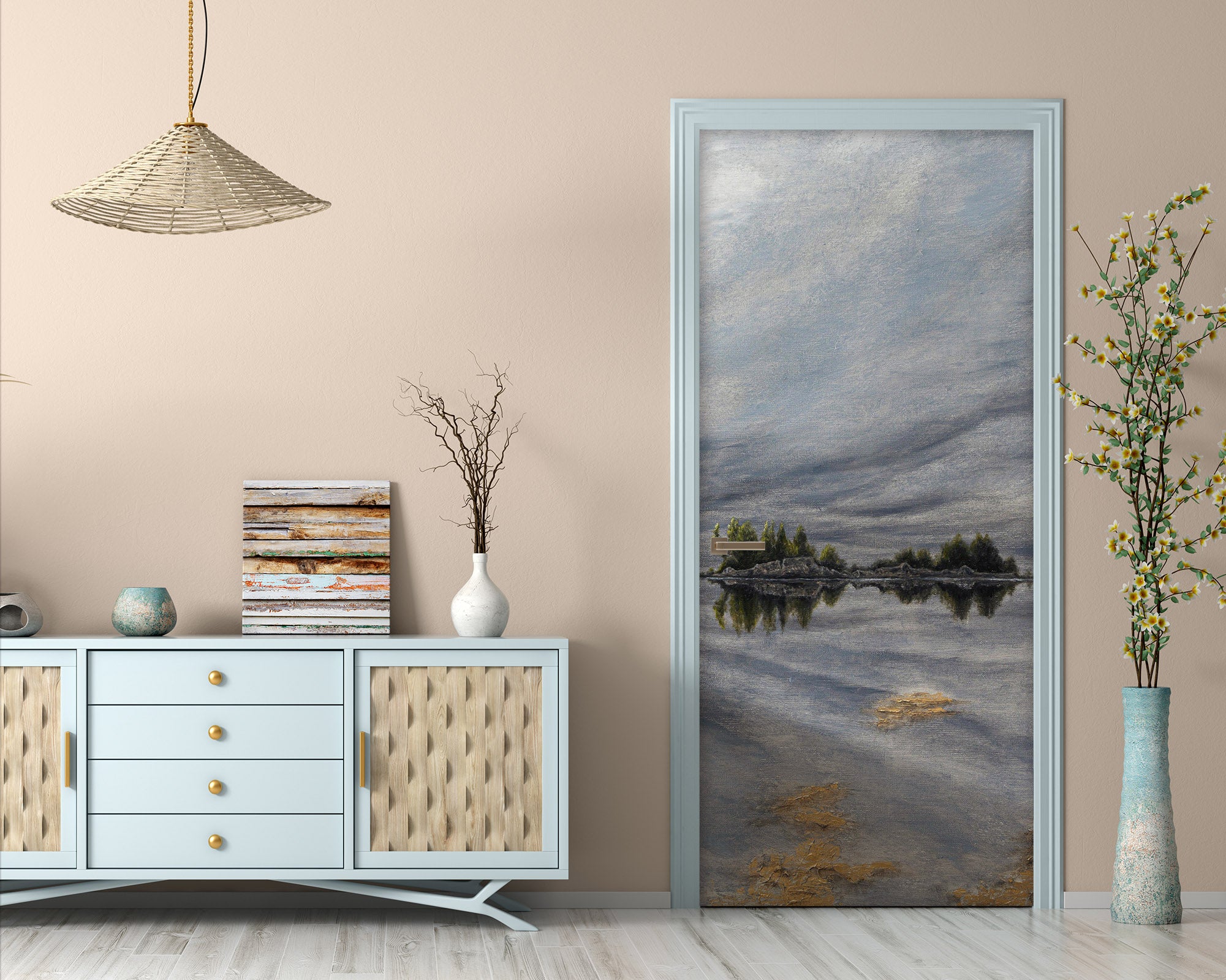3D Grey Sky Lake Shadow 9432 Marina Zotova Door Mural