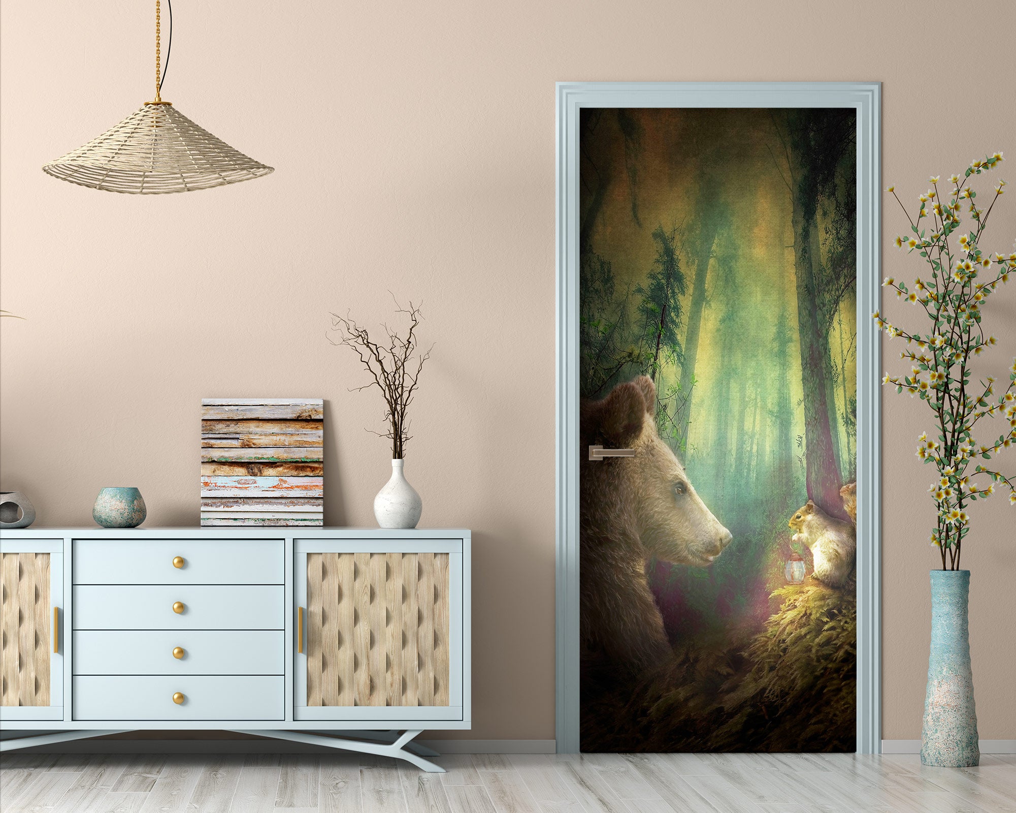 3D Forest Bear Mouse 10849 Beth Sheridan Door Mural