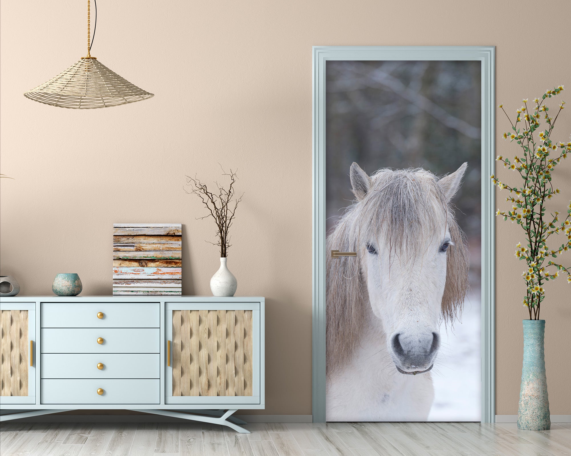 3D White Horse 5146 Assaf Frank Door Mural