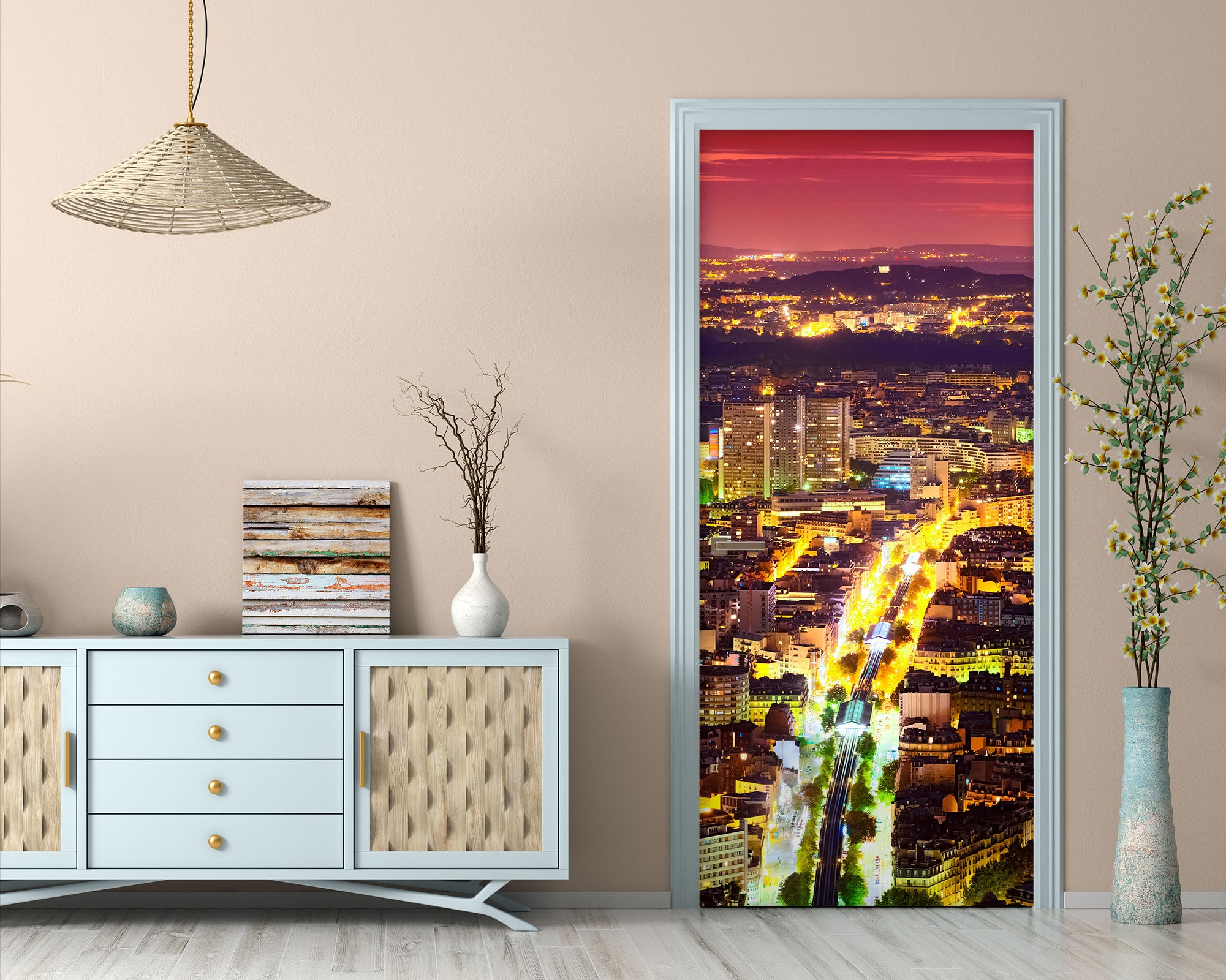 3D Neon City Traffic 181 Door Mural