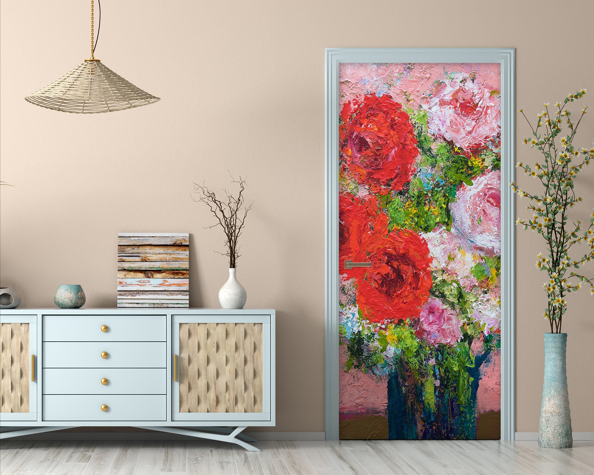 3D Red Pink Flowers Vase 93139 Allan P. Friedlander Door Mural