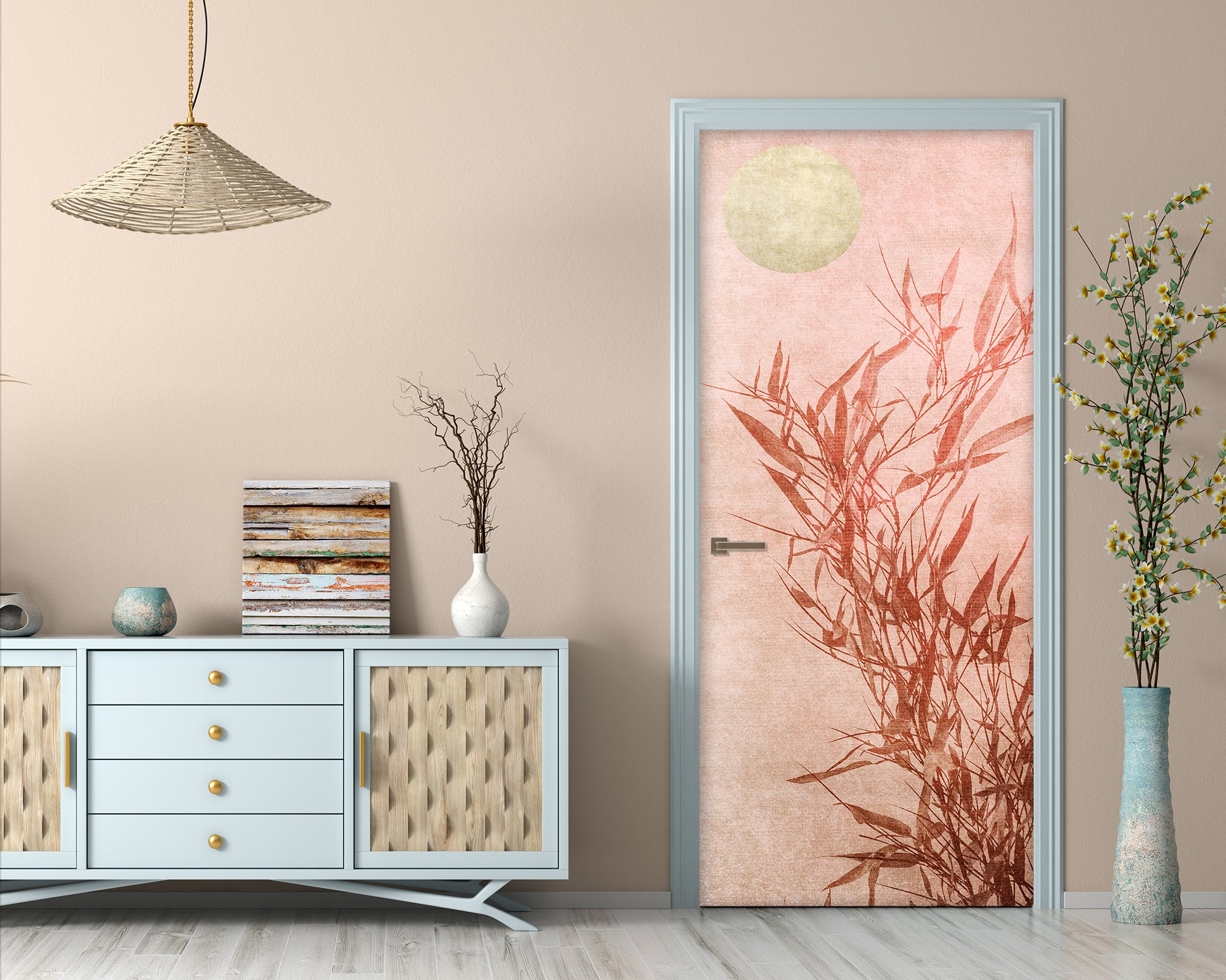 3D Moon Bamboo Shadow 10141 Boris Draschoff Door Mural