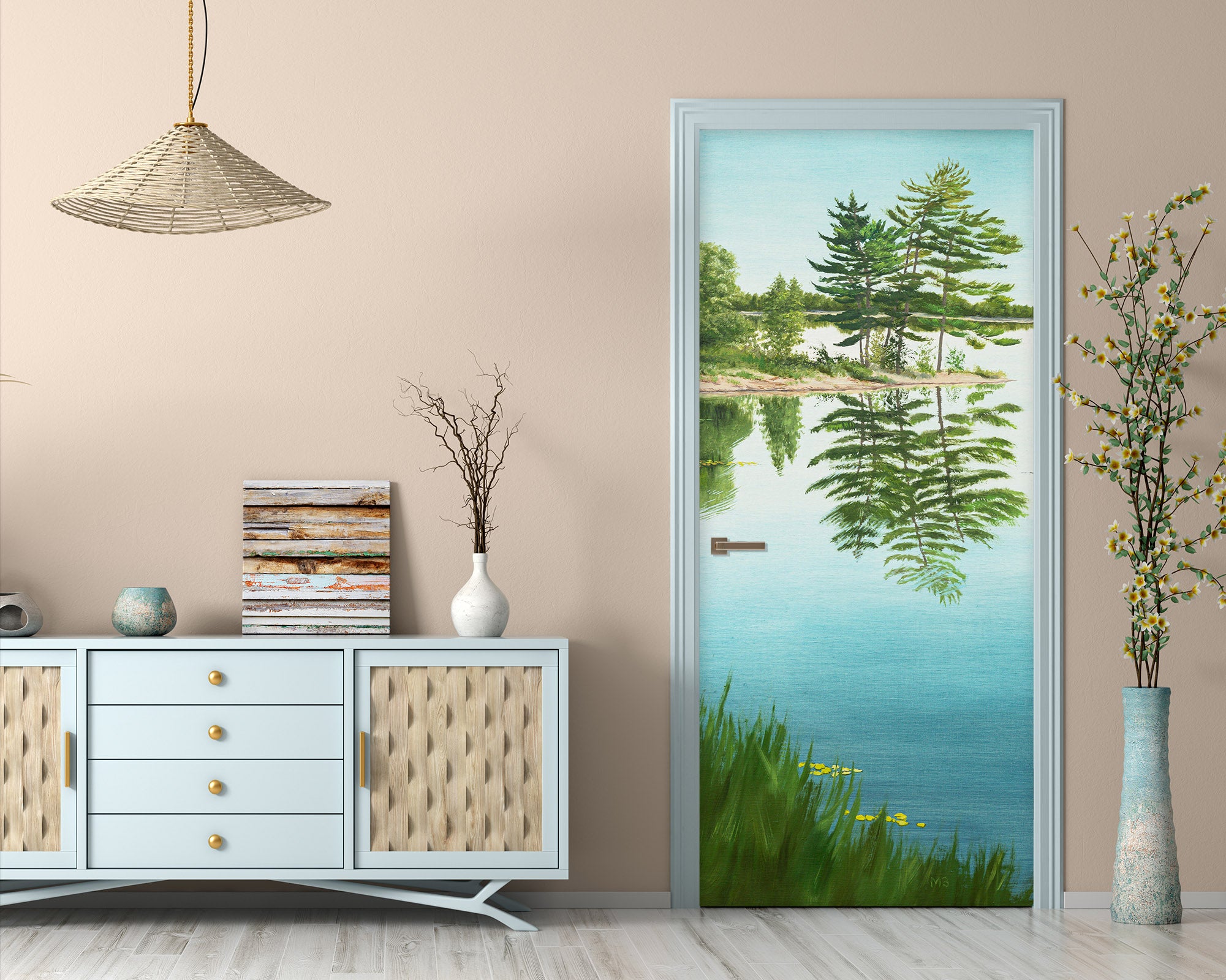 3D Lake Trees Grass 9434 Marina Zotova Door Mural