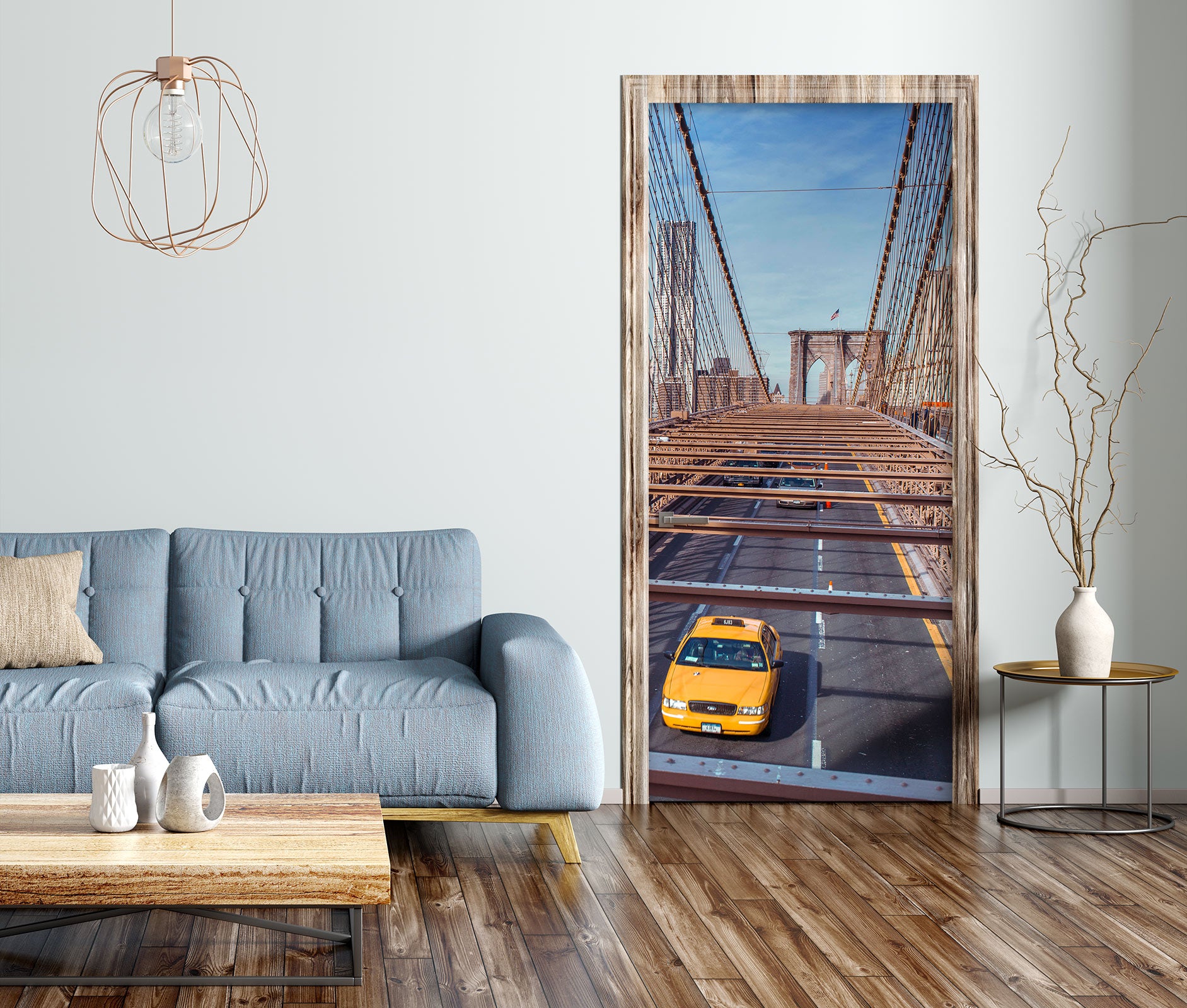 3D Bridge Yellow Car 10710 Assaf Frank Door Mural