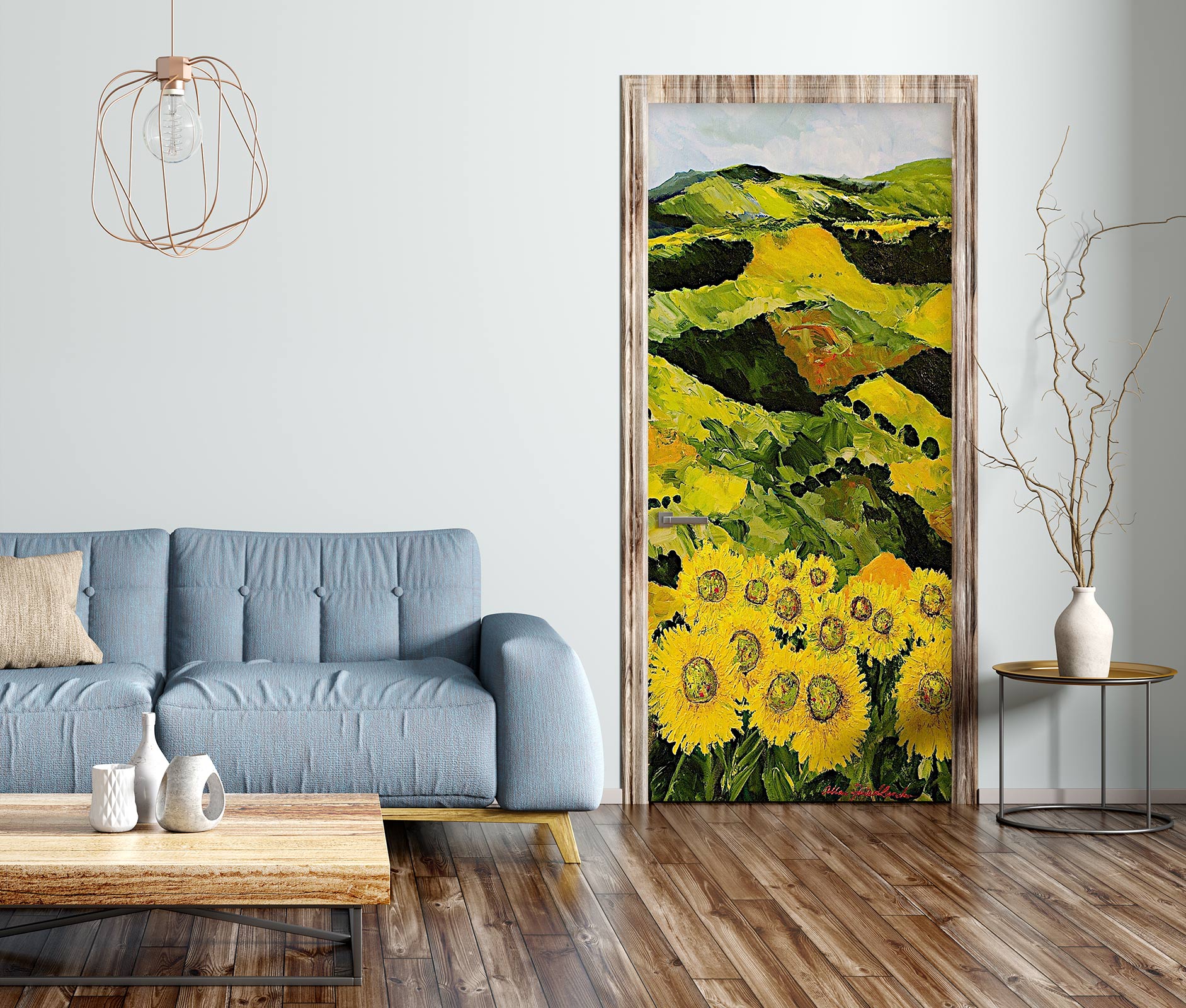 3D Meadow Hillside Sunflower Painting 9394 Allan P. Friedlander Door Mural
