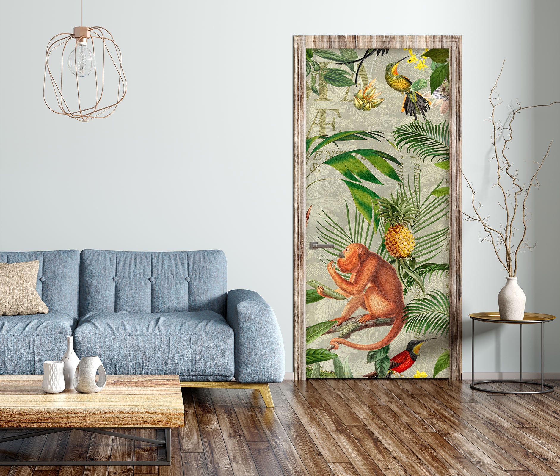 3D Bird Monkey Pineapple Bush 11942 Andrea Haase Door Mural