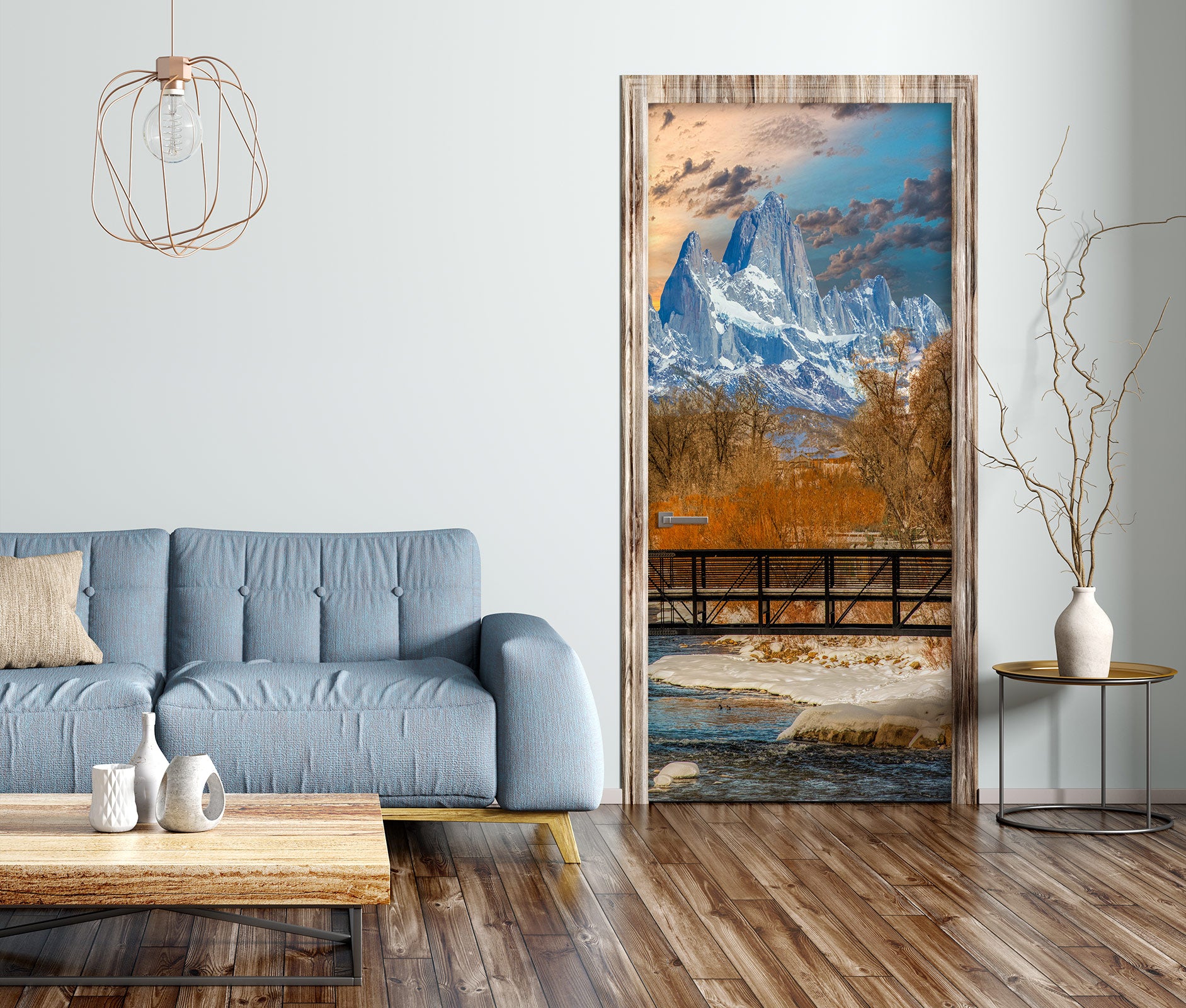 3D River Snow Mountain Trees 10859 Beth Sheridan Door Mural