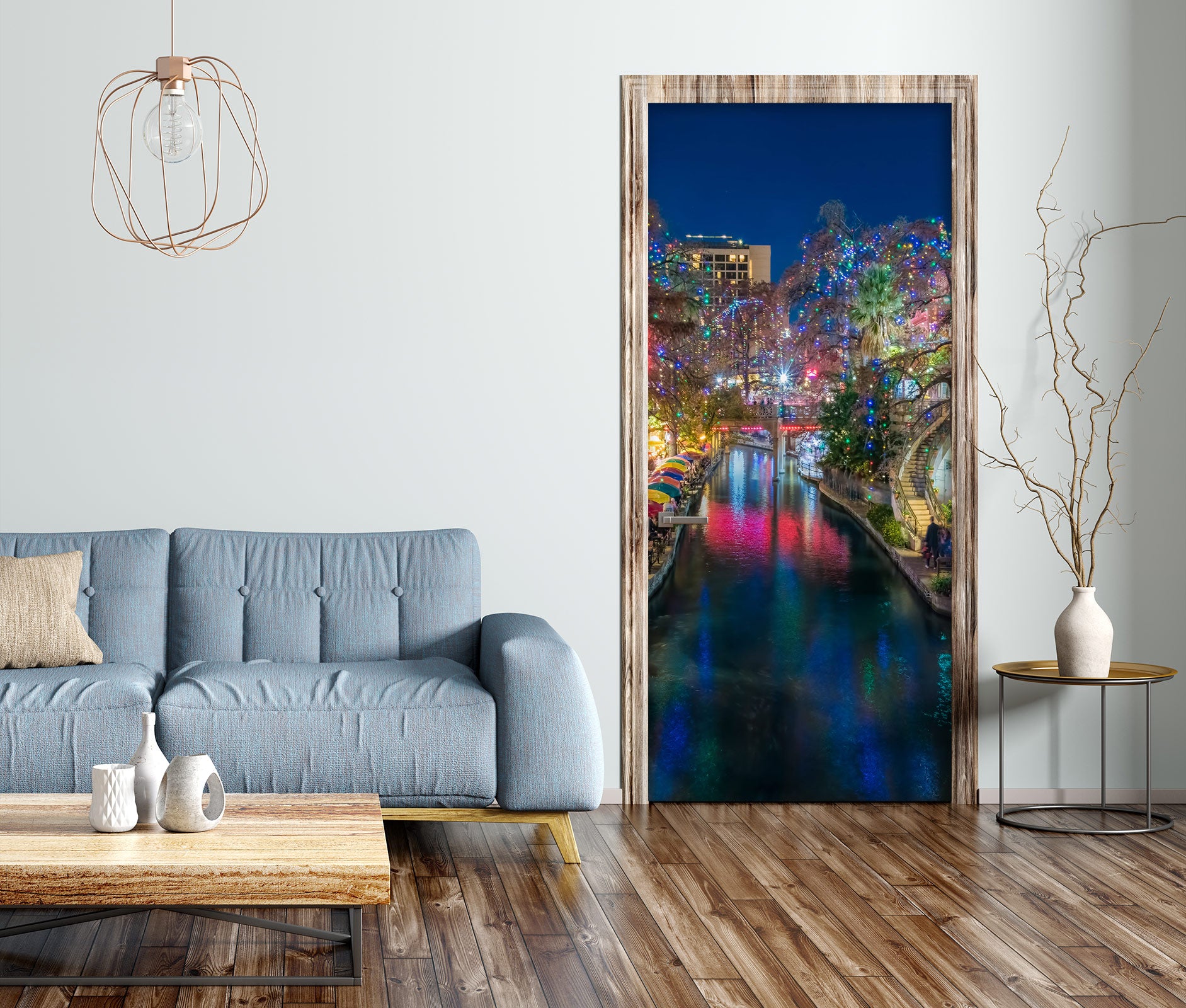 3D City Night View River 10818 Beth Sheridan Door Mural