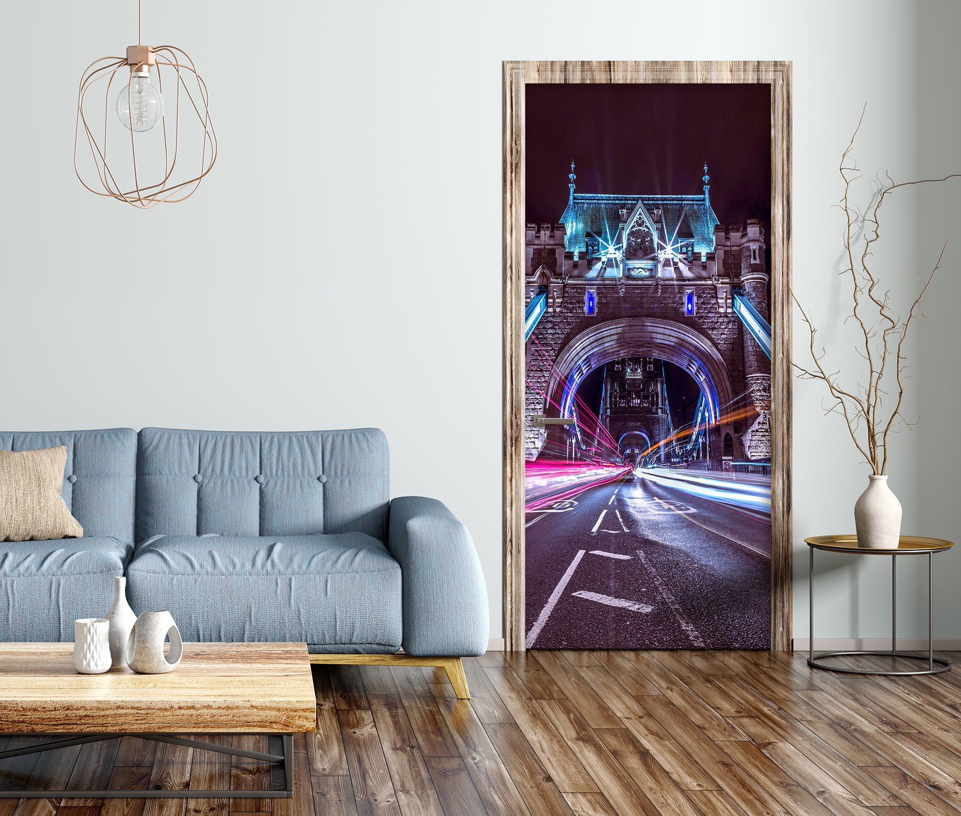 3D Night Light Bridge 10704 Assaf Frank Door Mural