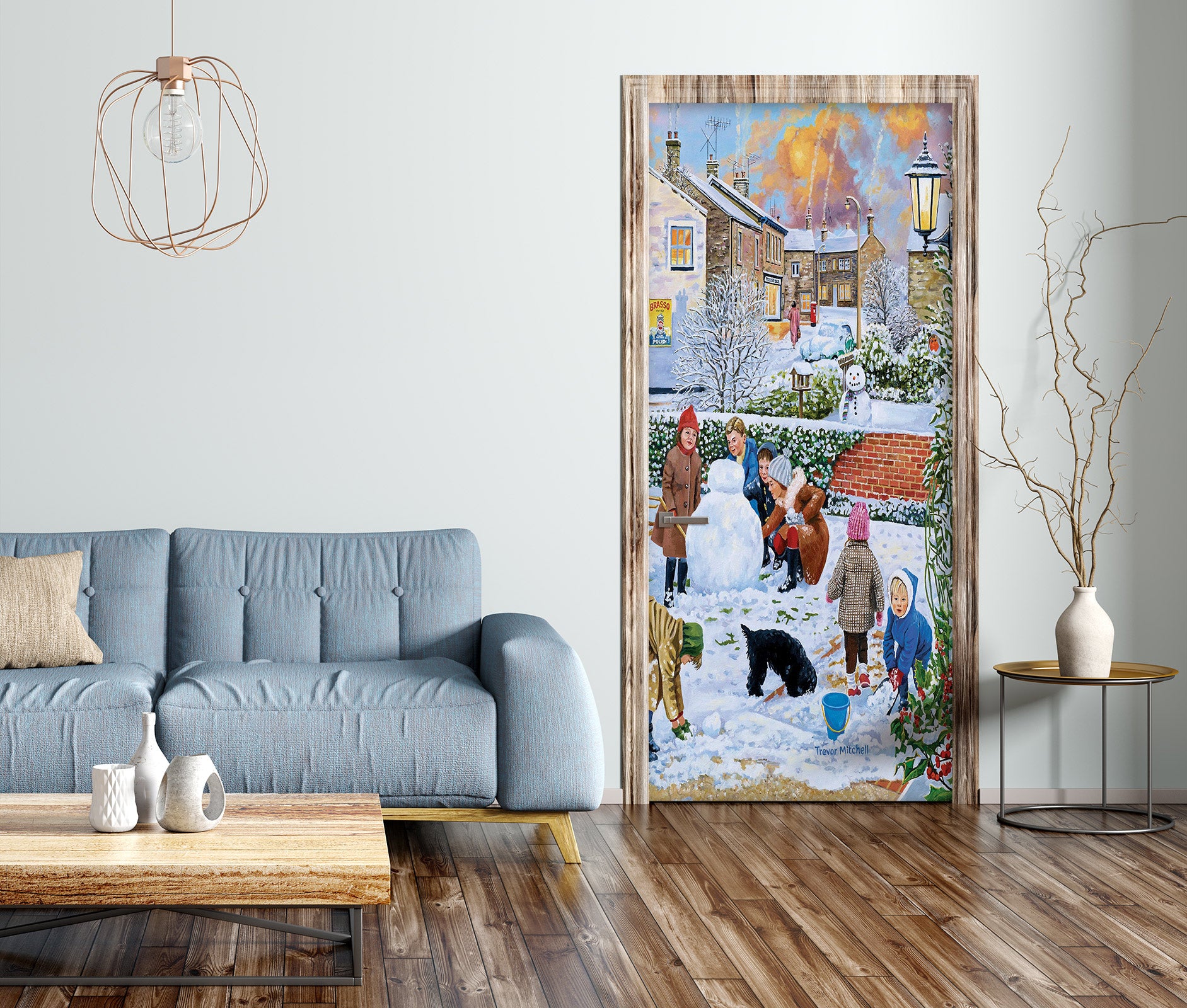 3D Snowman Kids Playing 103199 Trevor Mitchell Door Mural