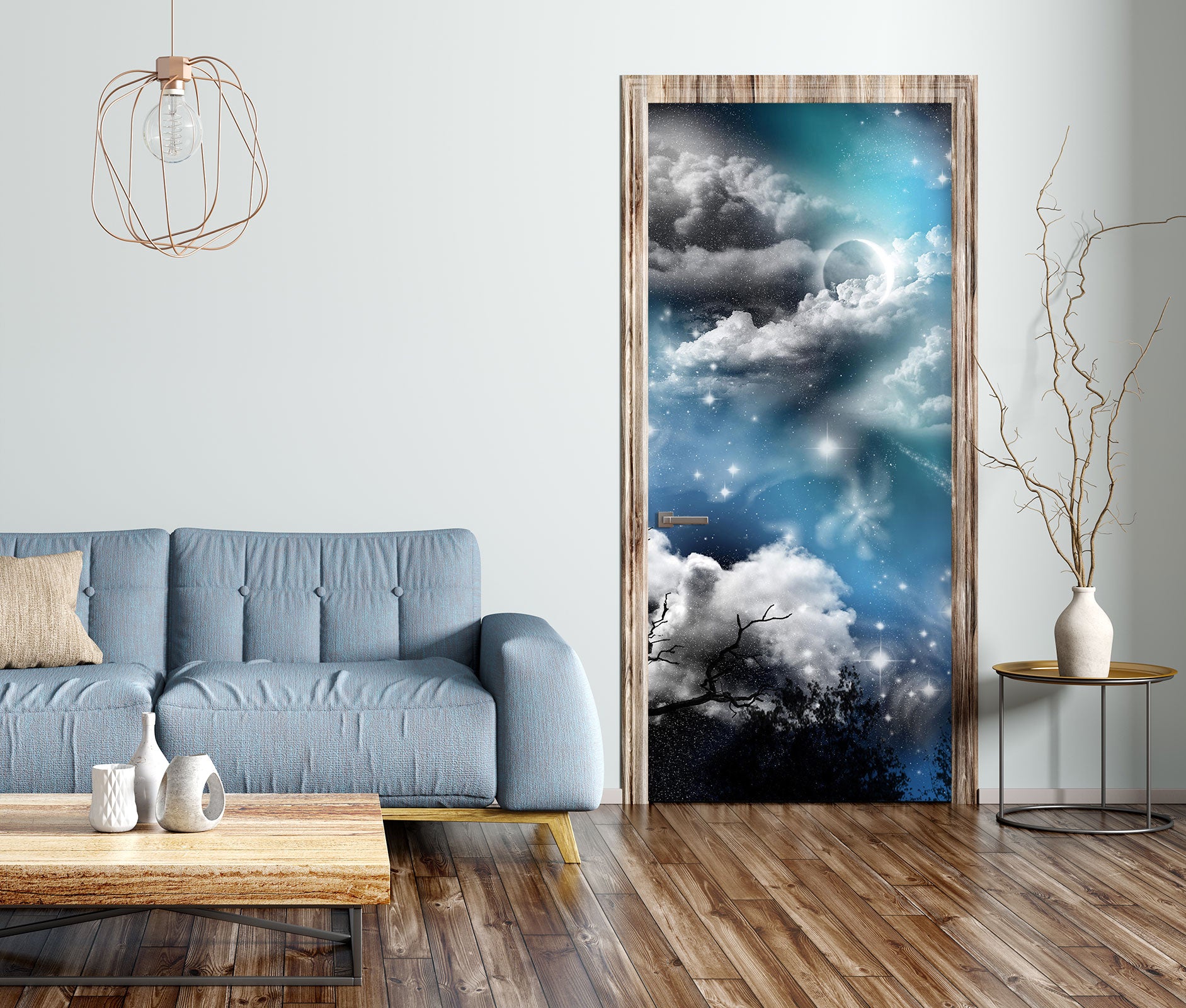 3D Beautiful Stars Moon 019 Door Mural
