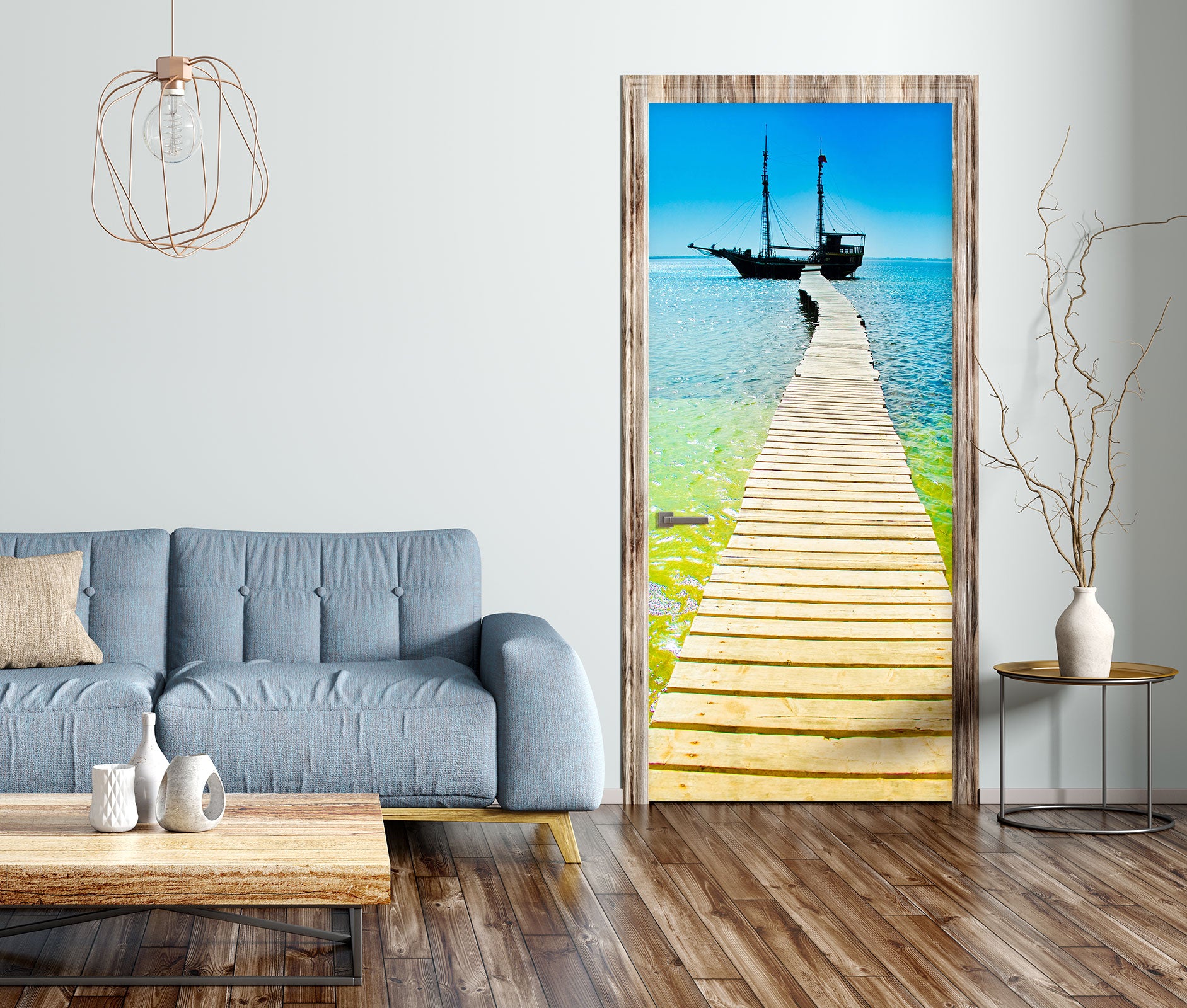 3D Yellow Pier 037 Door Mural