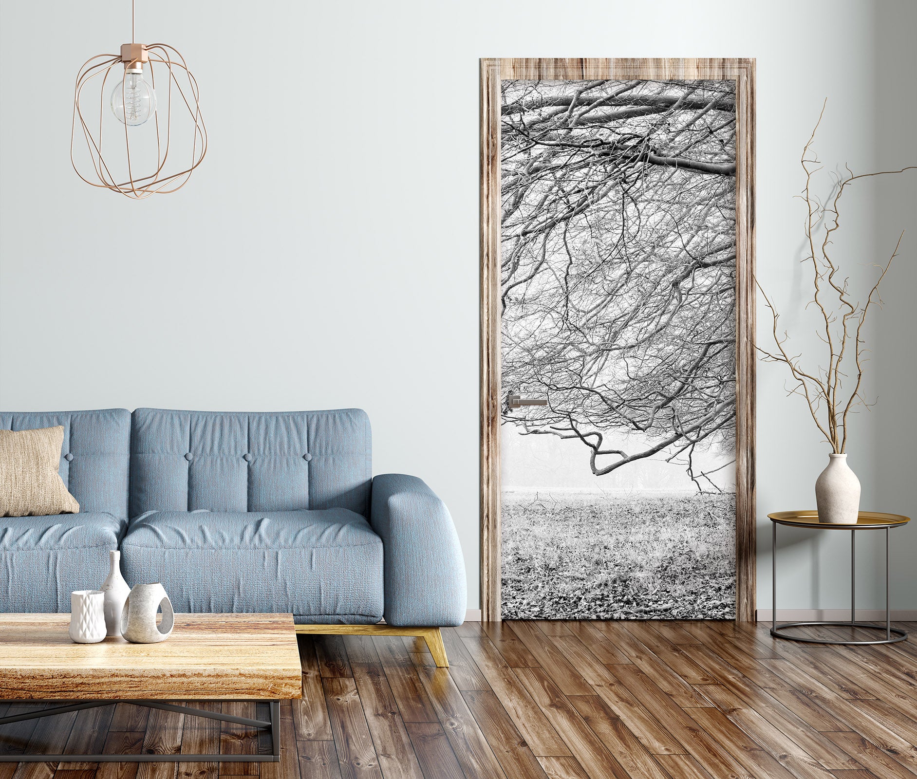 3D Grey Lawn Branches 106202 Assaf Frank Door Mural