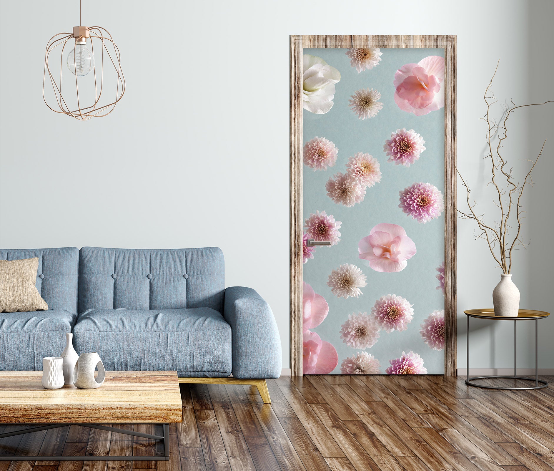 3D Pink White Chrysanthemum 101138 Assaf Frank Door Mural