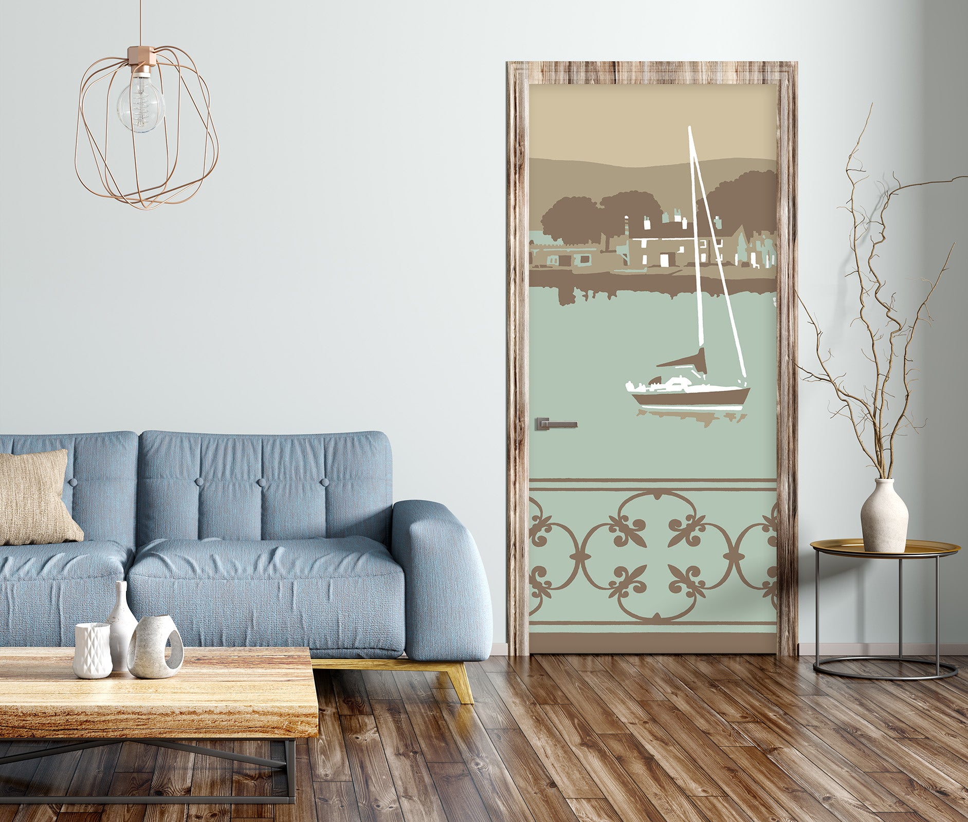 3D Fence Boat River 9267 Steve Read Door Mural