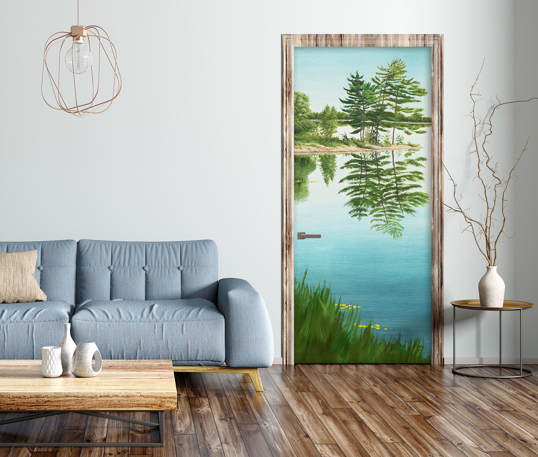 3D Lake Trees Grass 9434 Marina Zotova Door Mural
