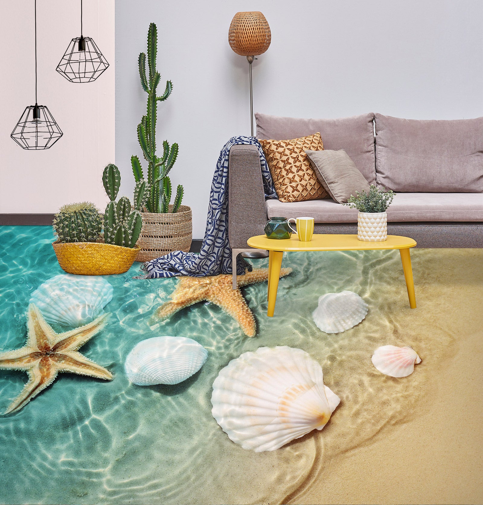 3D Starfish And White Shells 404 Floor Mural Wallpaper Murals Rug & Mat Print Epoxy waterproof bath floor
