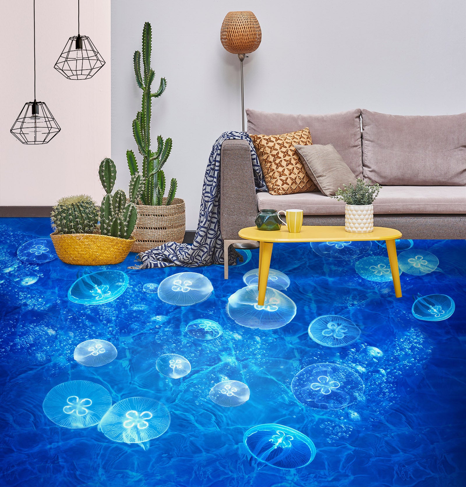 3D Blue Jellyfish 135 Floor Mural Wallpaper Murals Rug & Mat Print Epoxy waterproof bath floor