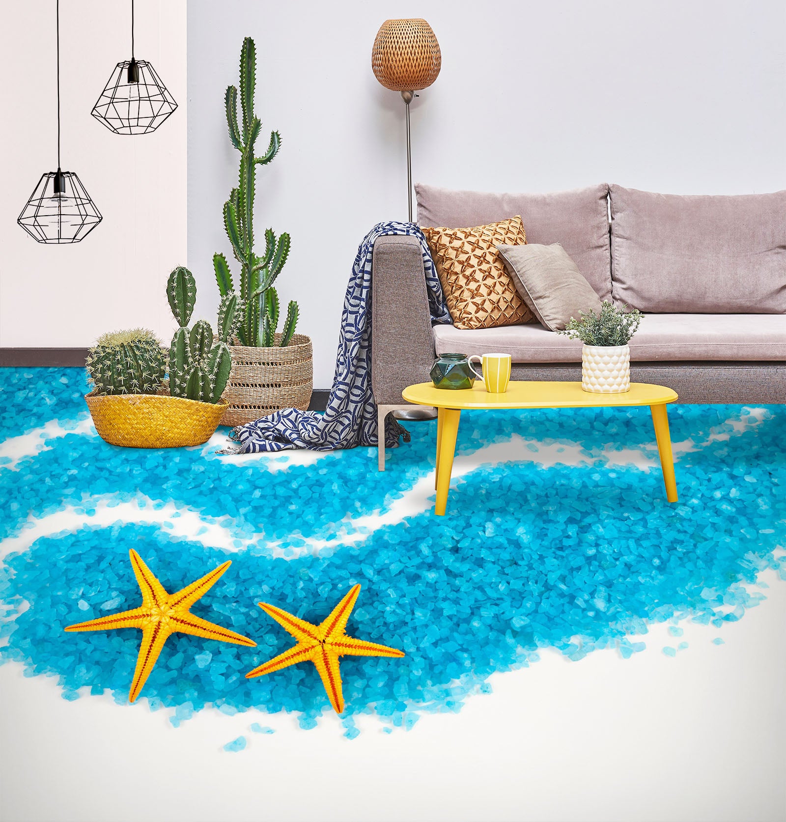 3D Two Yellow Starfish 024 Floor Mural Wallpaper Murals Rug & Mat Print Epoxy waterproof bath floor