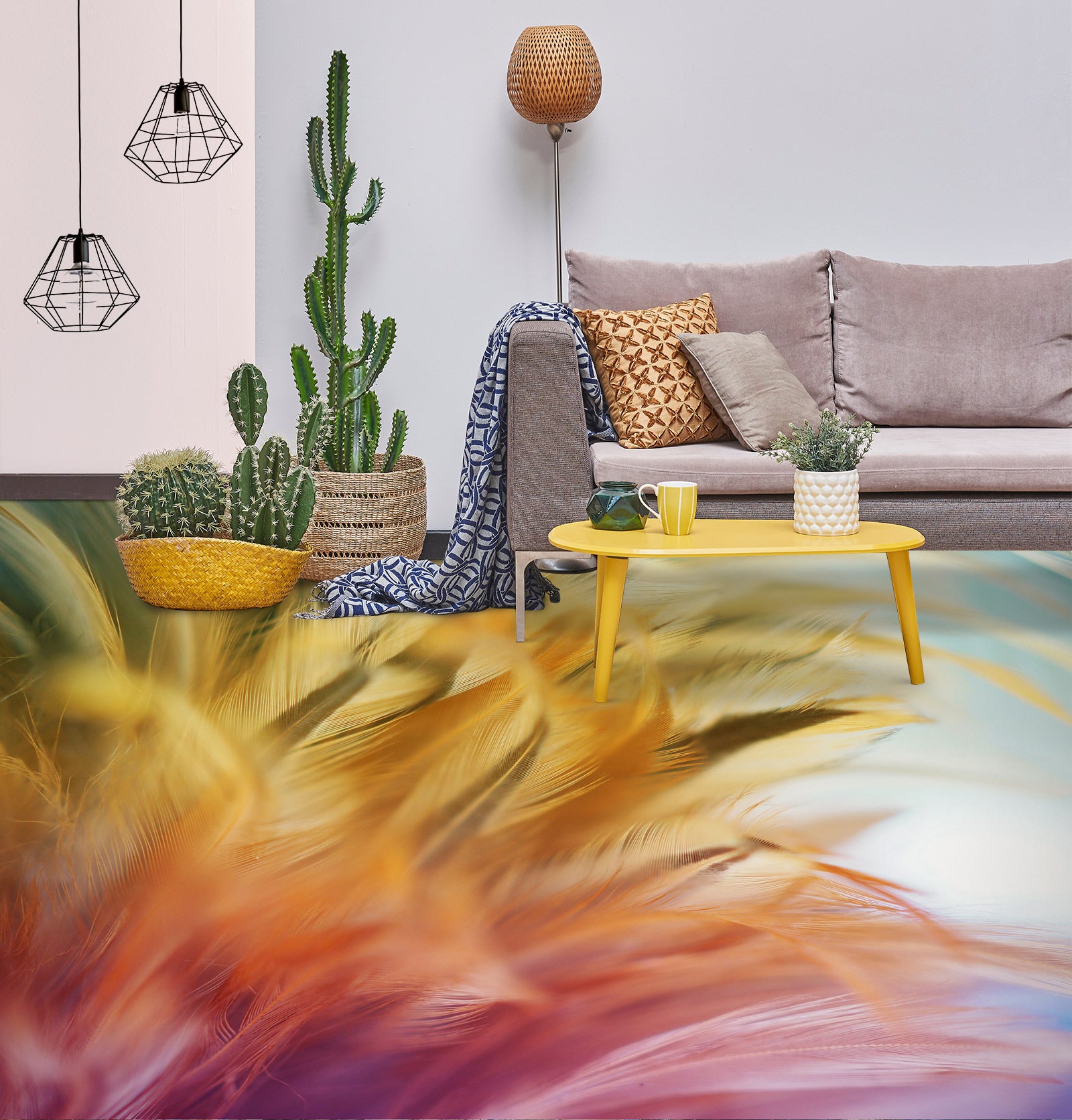 3D Yellow And Pink Feathers 1139 Floor Mural Wallpaper Murals Self-Adhesive Removable Print Epoxy