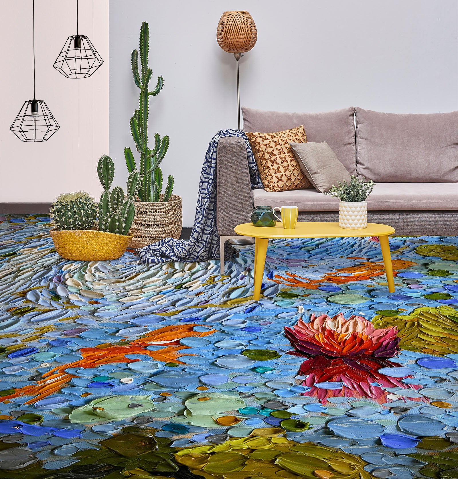 3D Red Lotus Goldfish 102162 Dena Tollefson Floor Mural Wallpaper Murals Self-Adhesive Removable Print Epoxy
