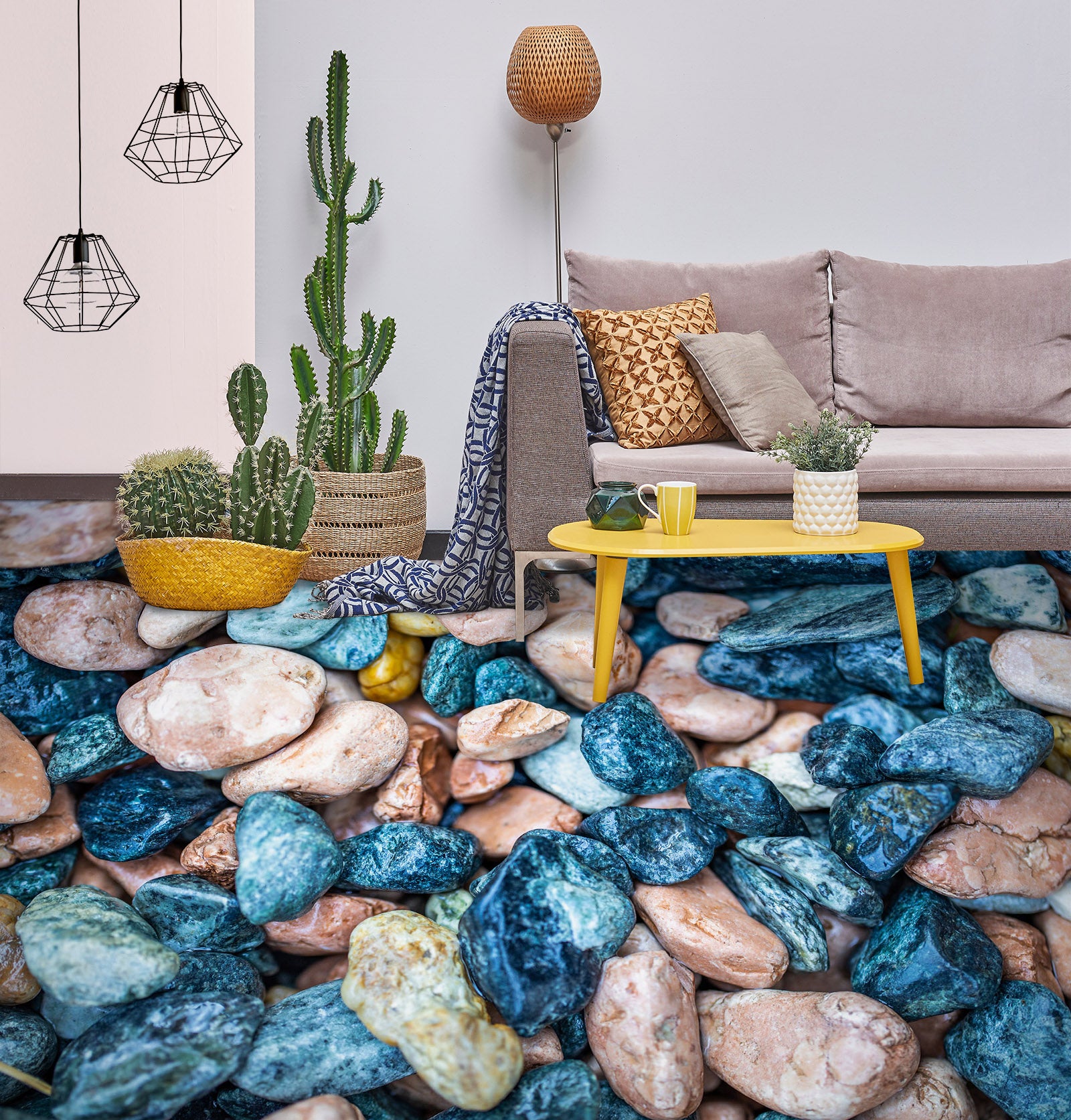 3D Textured Blue Stones 263 Floor Mural