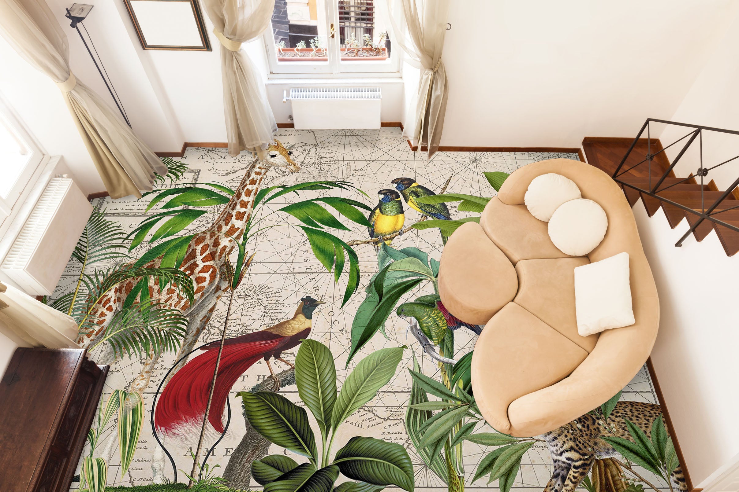 3D Jungle Giraffe Bird 104174 Andrea Haase Floor Mural Wallpaper Murals Self-Adhesive Removable Print Epoxy