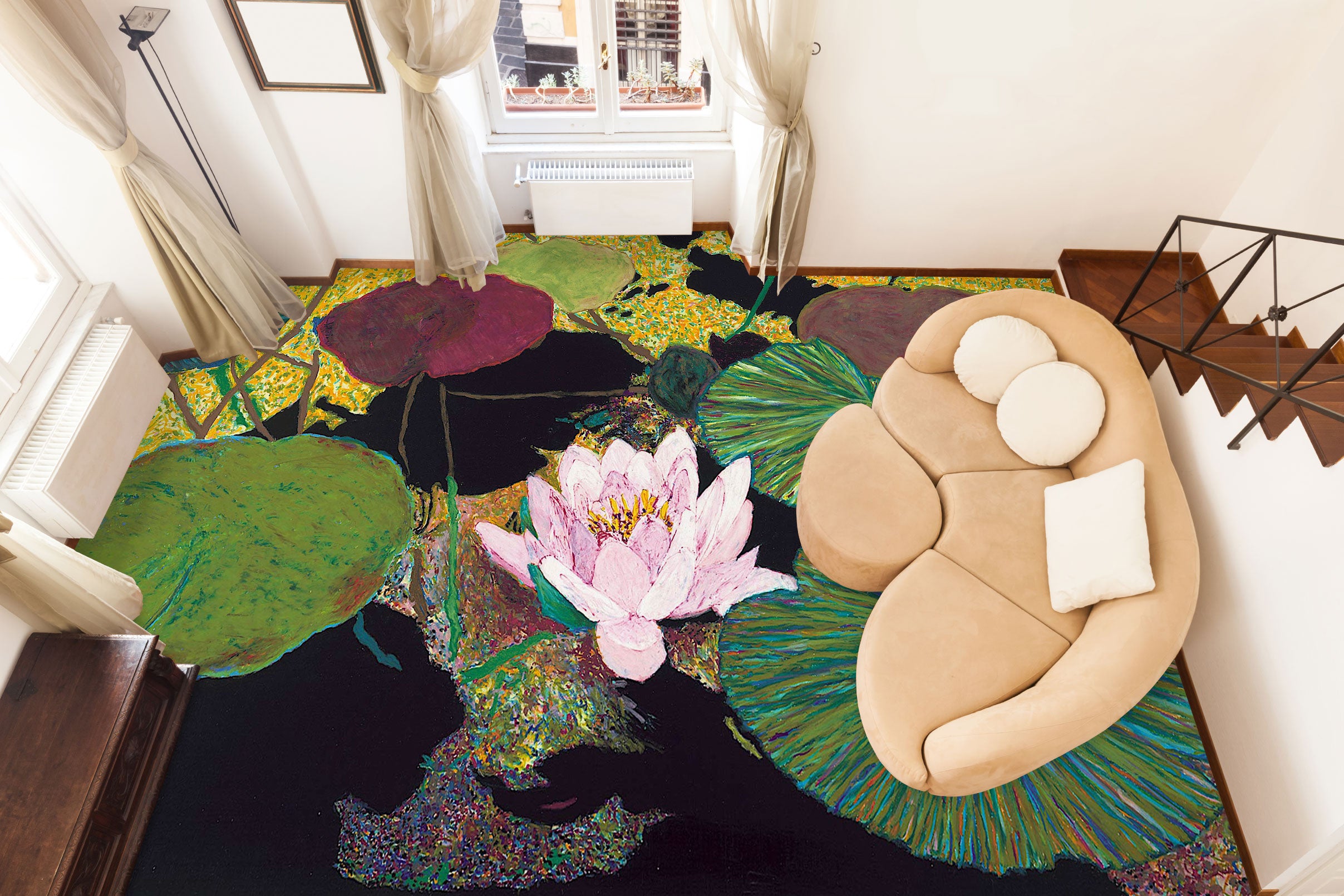 3D Lotus Leaf Pattern 9691 Allan P. Friedlander Floor Mural Wallpaper Murals Self-Adhesive Removable Print Epoxy