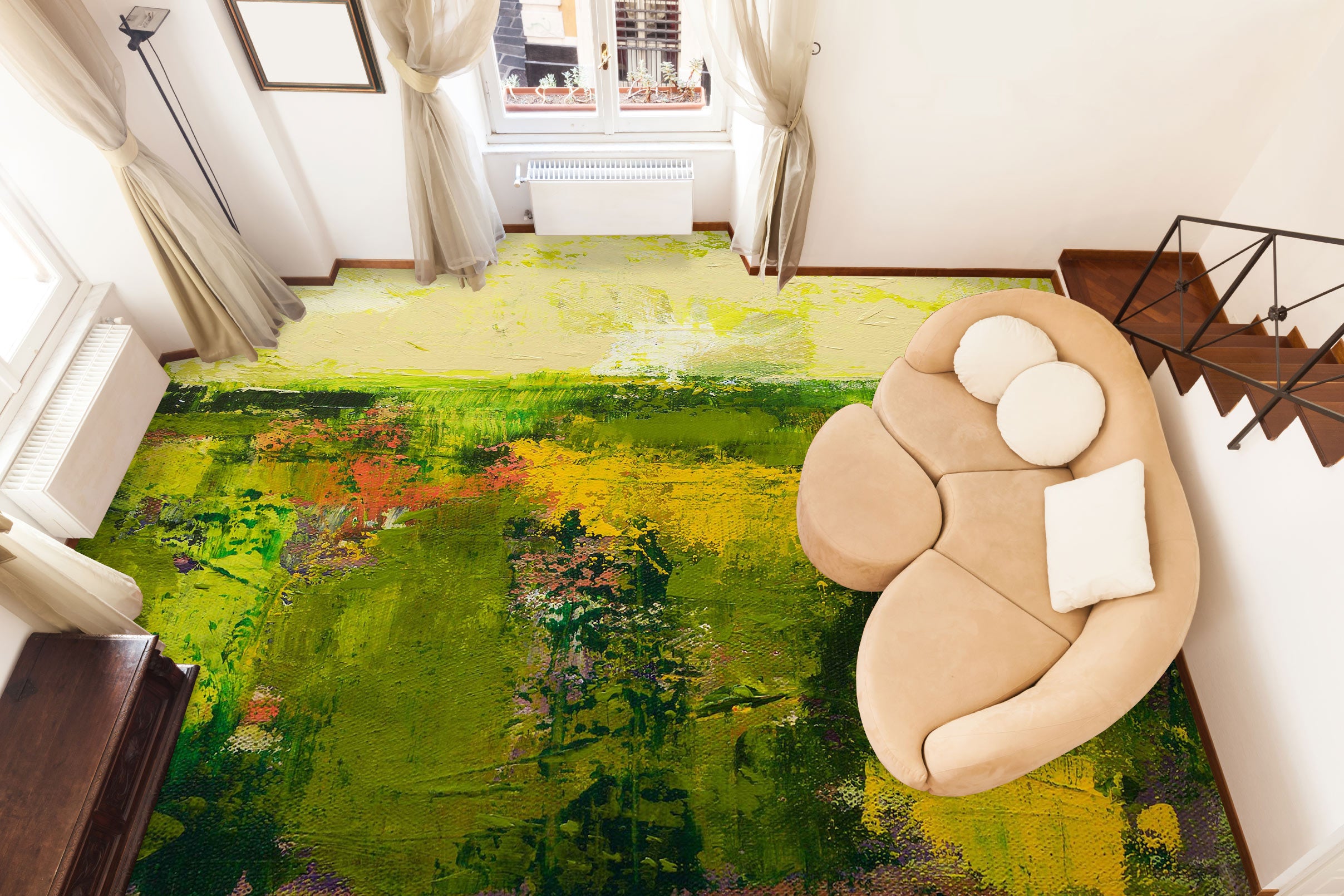 3D Green Texture Painting 9649 Allan P. Friedlander Floor Mural Wallpaper Murals Self-Adhesive Removable Print Epoxy